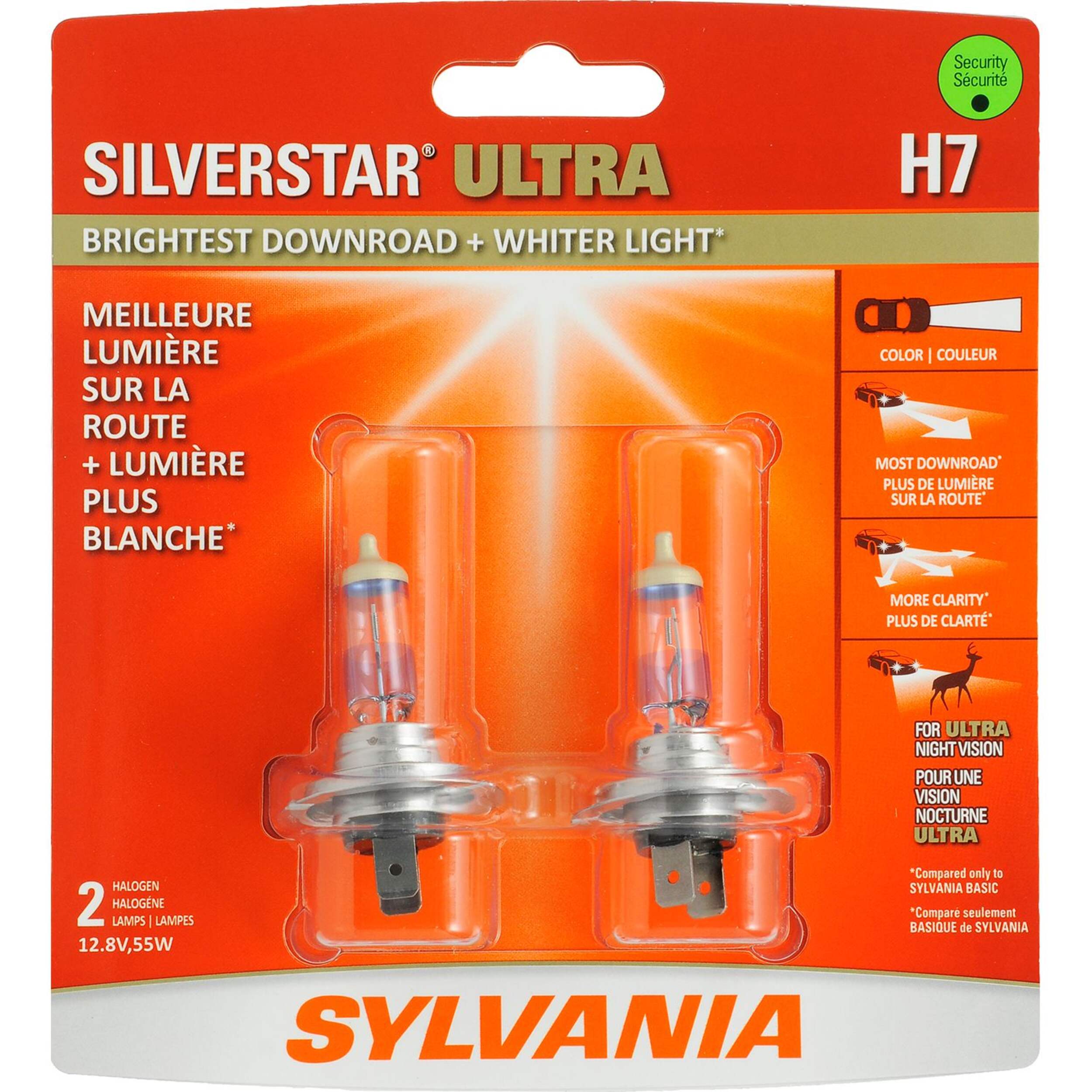 Sylvania H7 SilverStar® ULTRA Performance Halogen Headlight Bulb, 2-pk Front_Flat