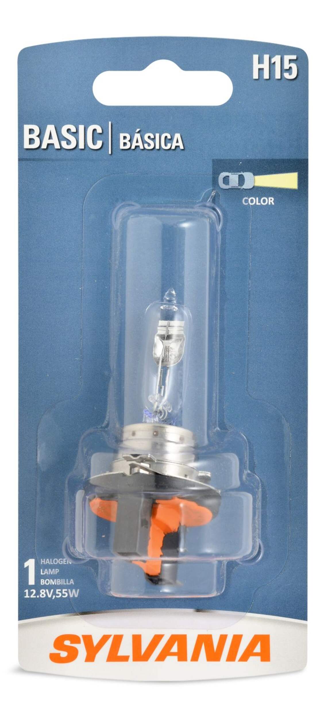Ampoule de phare à halogène basique Sylvania H15, paq. 1 Front_Flat