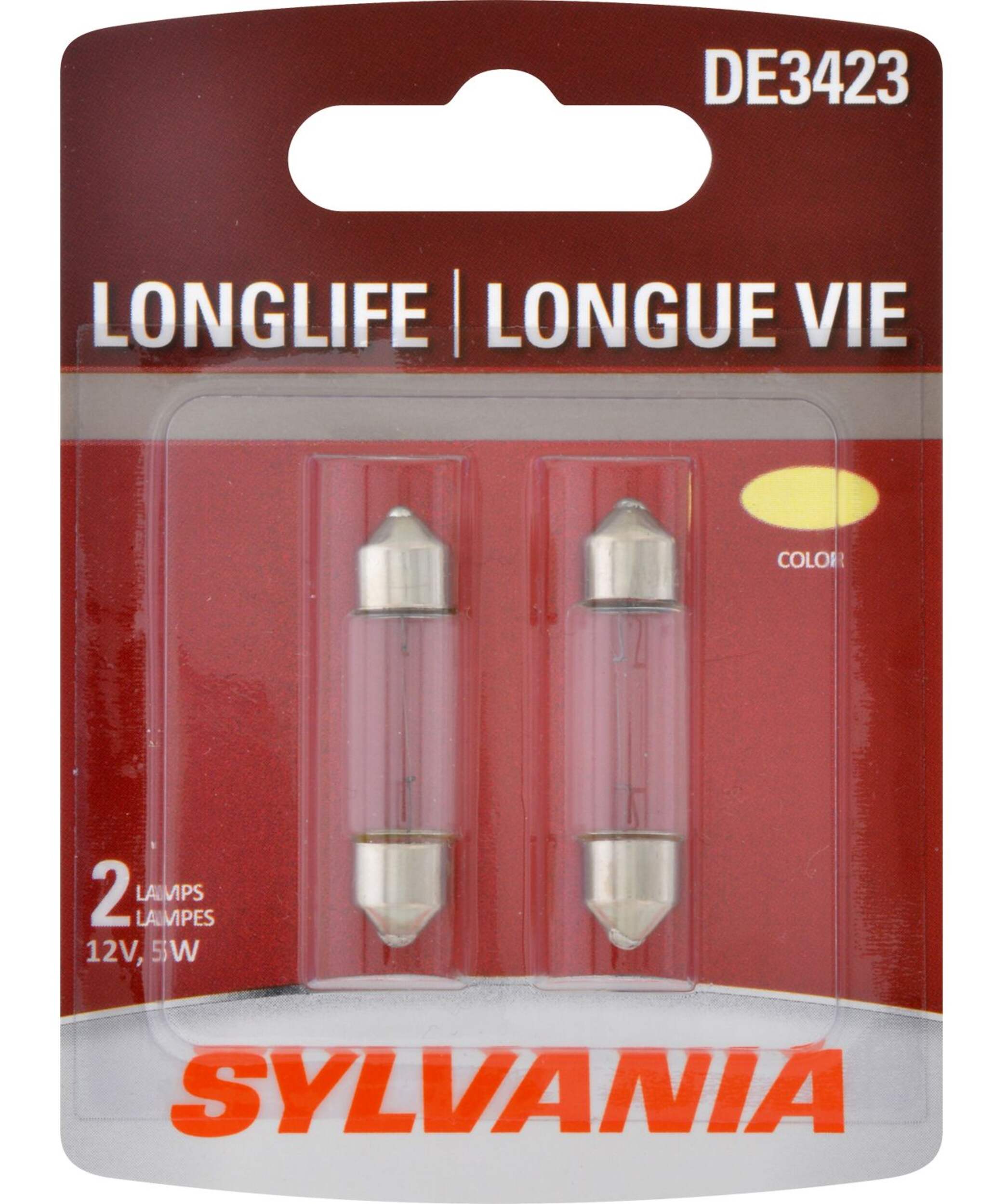 DE3423 Sylvania Long Life Mini Bulb, 2-pk Front_Flat