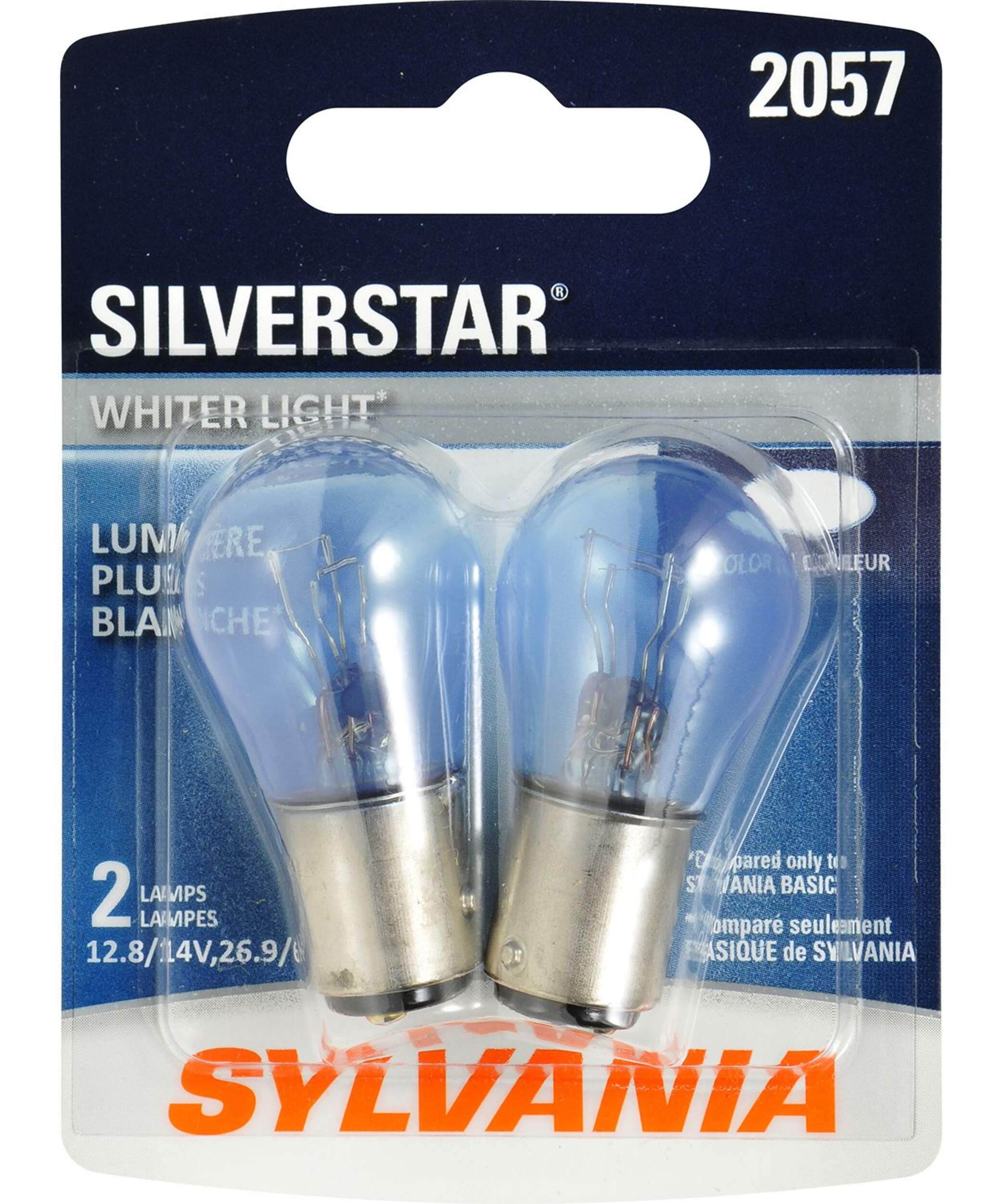 Ampoule miniature Sylvania SilverStar 2057, lumière plus blanche, paq. 2 Front_Flat
