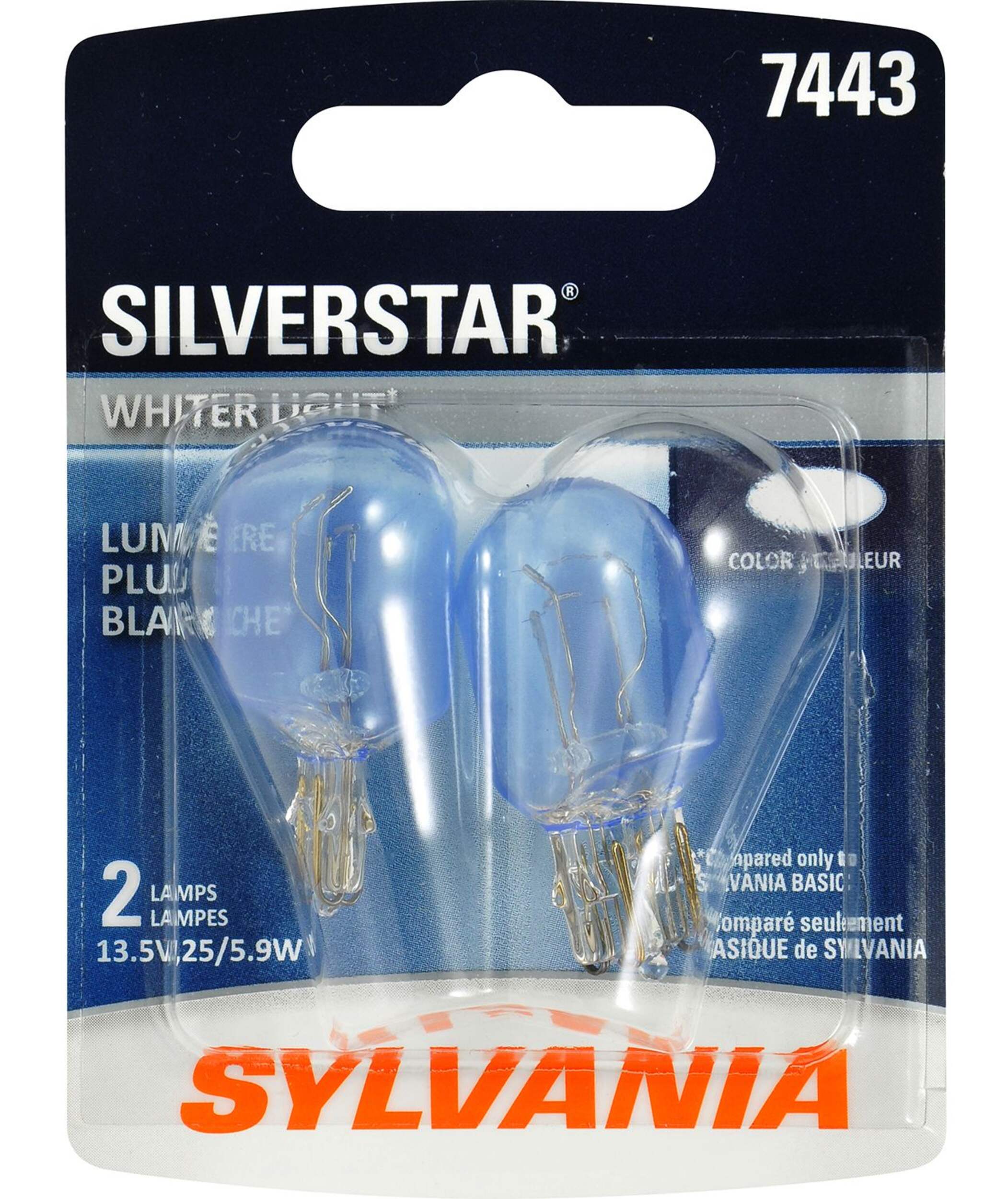 7443 Sylvania SilverStar® Mini Bulb, Whiter Light, 2-pk Front_Flat