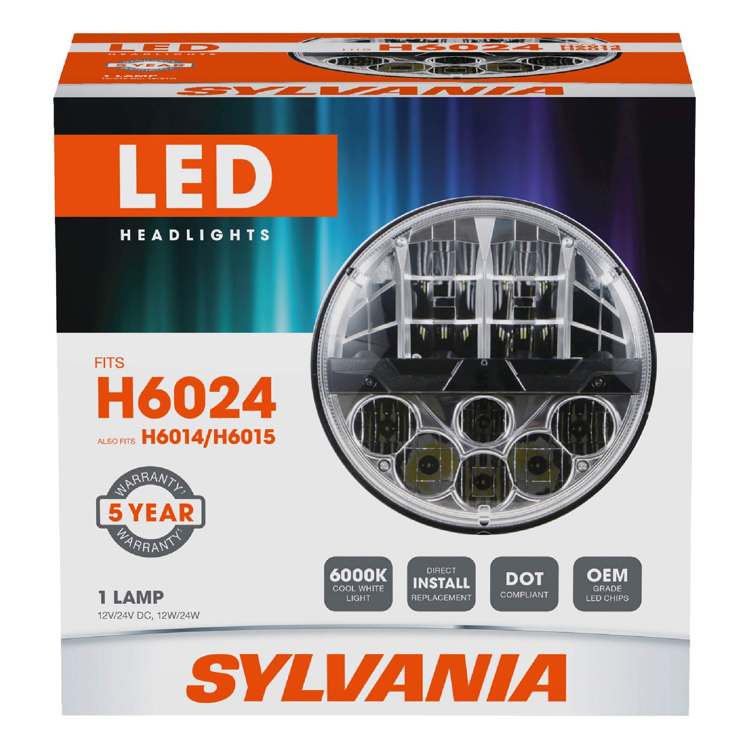 Silverstar H6024 Sealed Beam LED Headlights, 6000K, 1-pc Front_Elevated