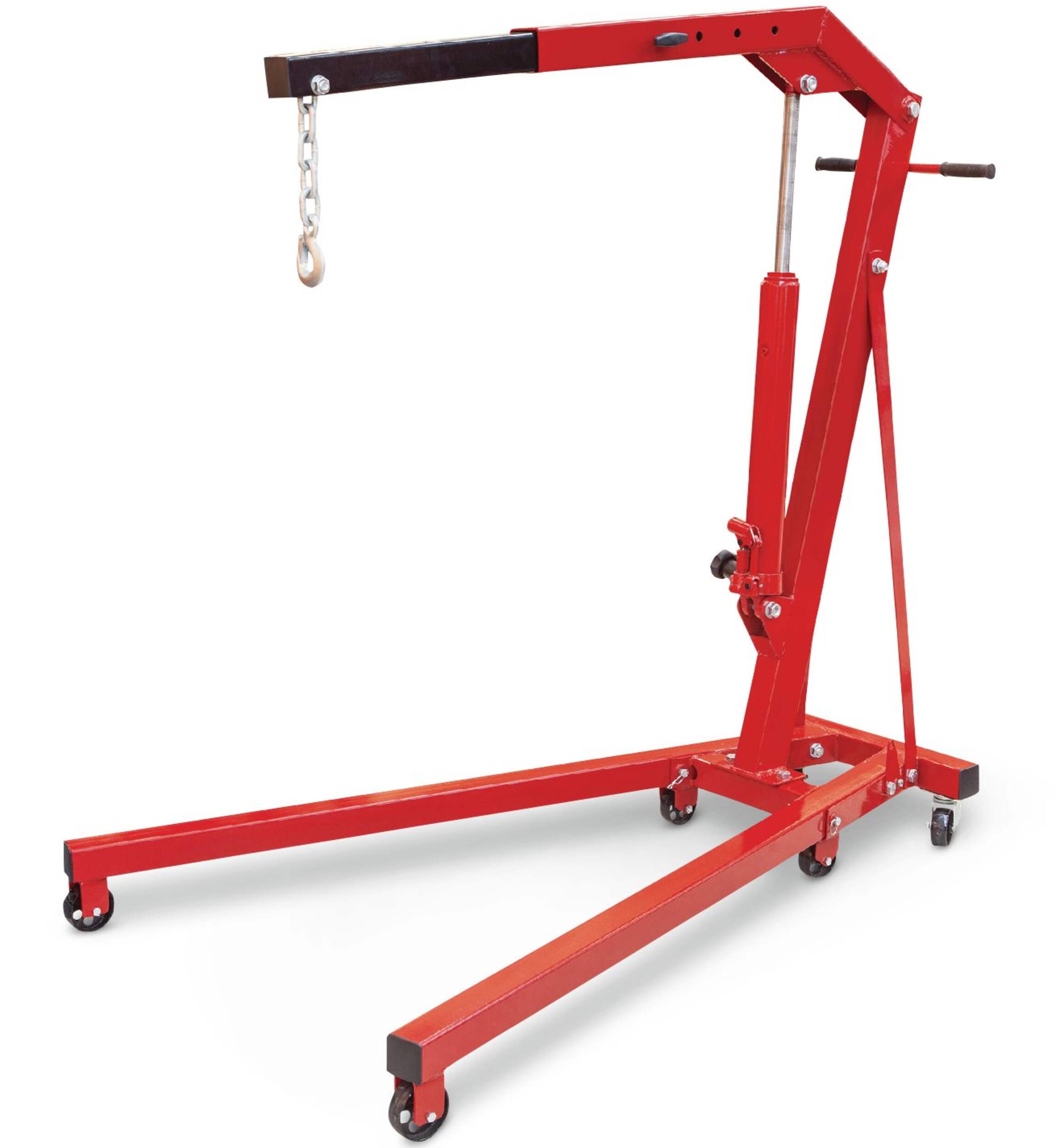 Big Red Foldable Hydraulic Shop Crane w / 6 Caster Wheels, 1-Ton Front_Three_Fourths_Angled_Left