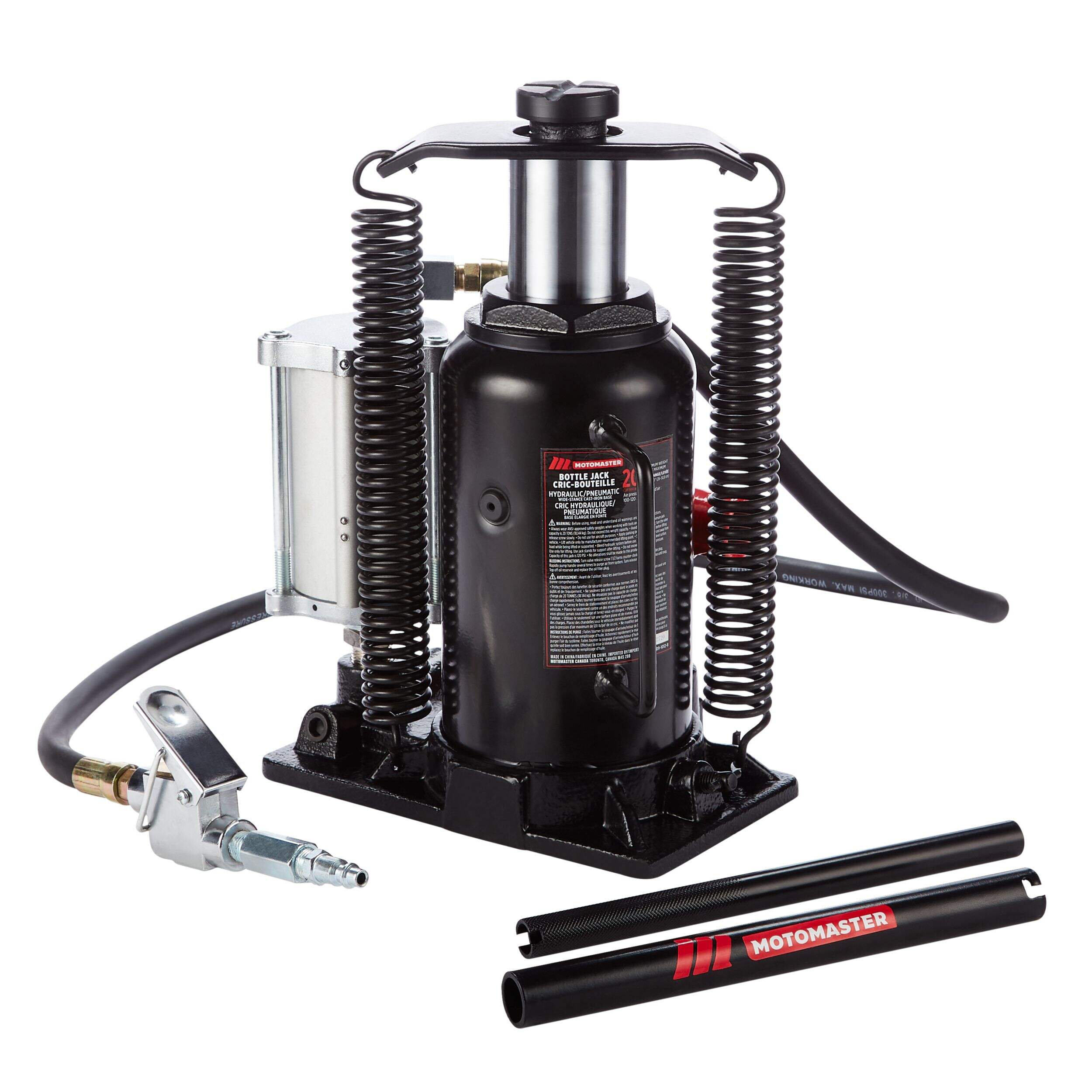MotoMaster Pneumatic/Hydraulic Bottle Jack with Quick Connector, 20-Ton Front_Three_Fourths_Angled_Left