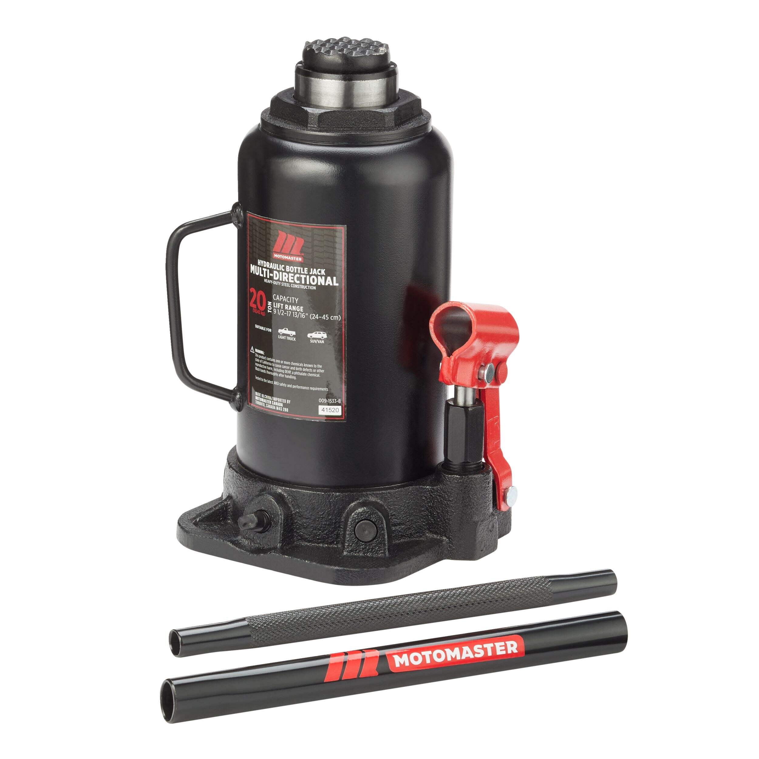 Cric bouteille hydraulique multidirectionnel MotoMaster, 20 tonnes Front_Three_Fourths_Angled_Left