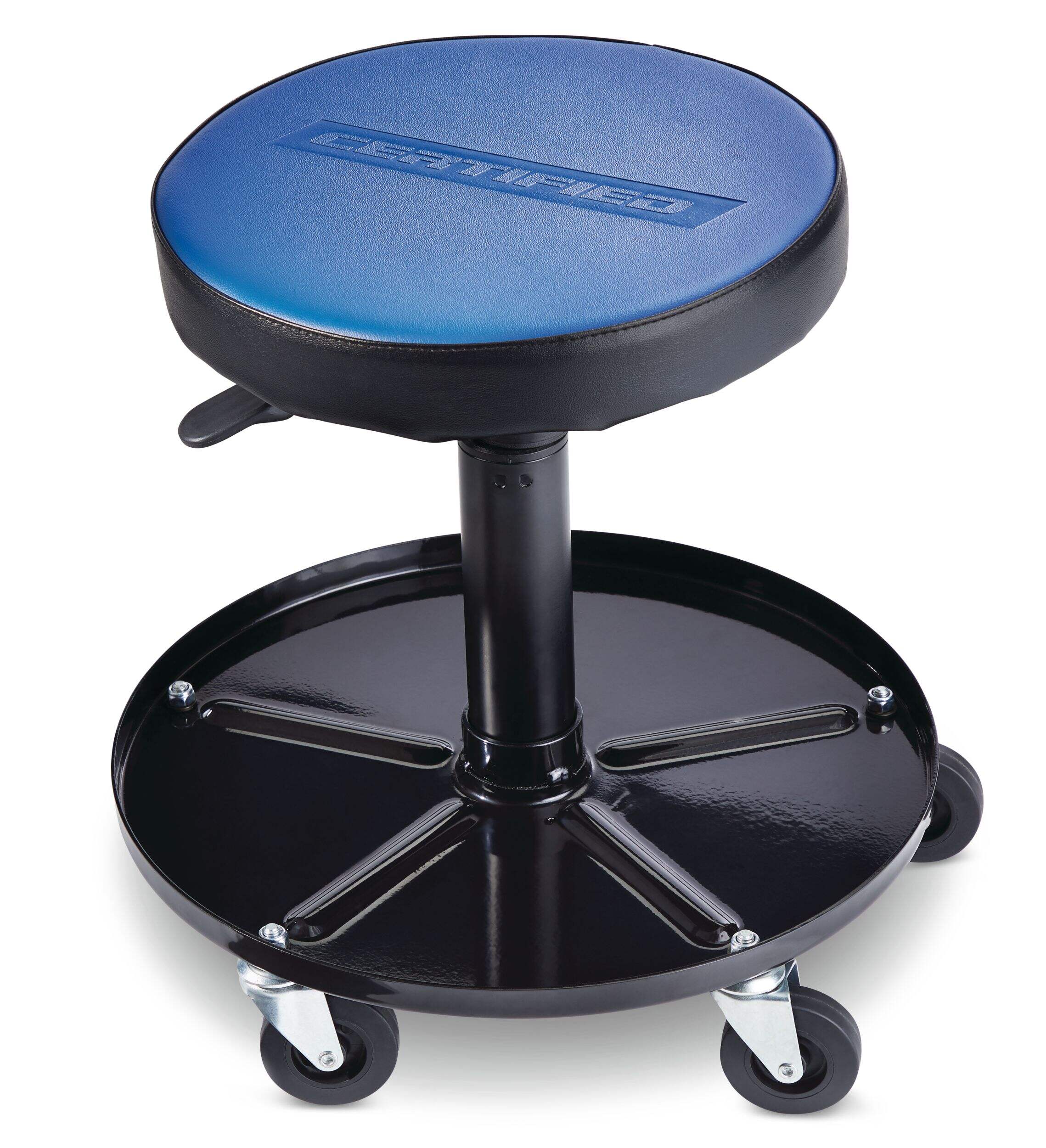 Certified Adjustable Pneumatic Rolling Stool w/ Tool Tray, 300-lb Front_Angled_Left