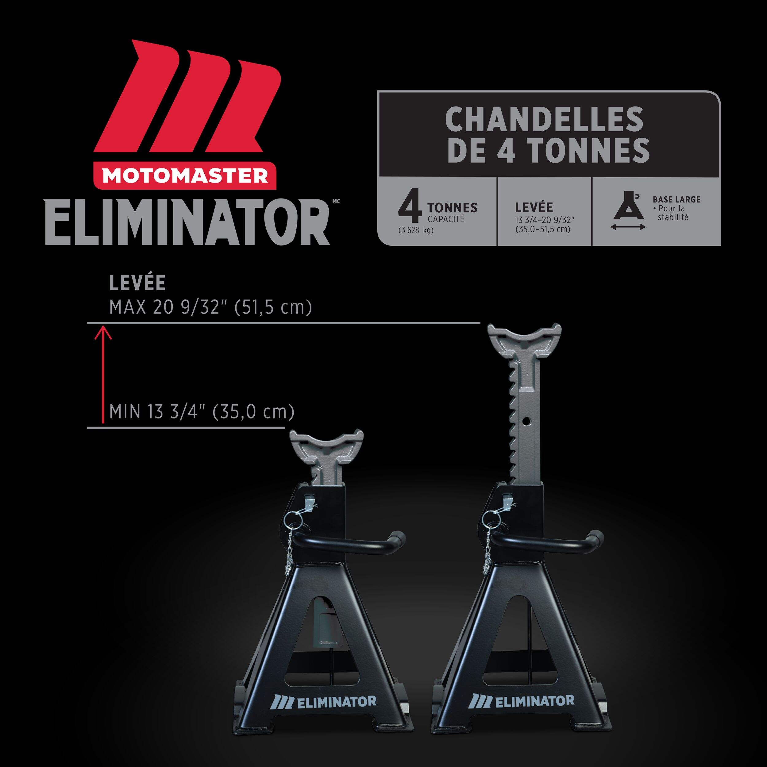 Chandelle MotoMaster Eliminator à double verrouillage par goupille, 4 tonnes Front_Elevated
