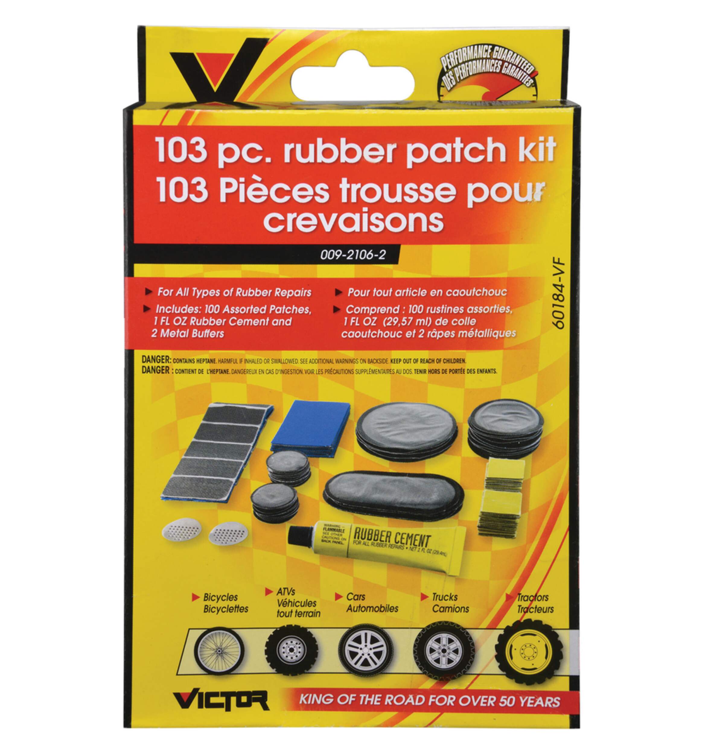 Victor Rubber Patch Kit w/ Rubber Cement, 103-pc Front_Flat