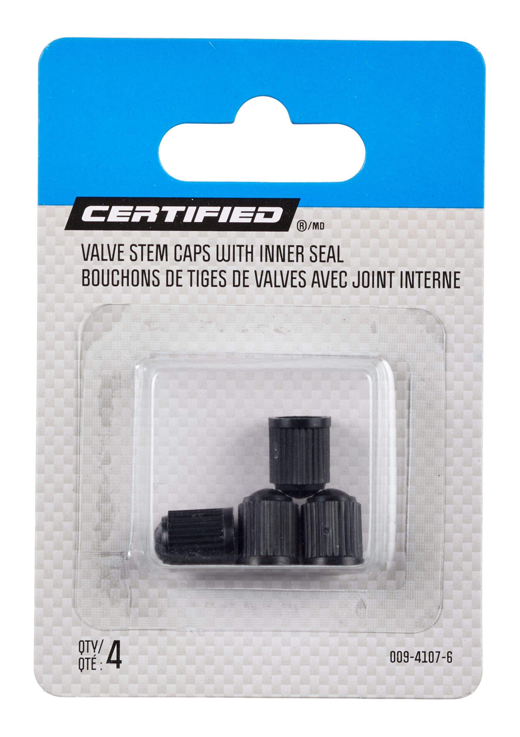 Capuchons de tige de soupape Certified avec joint, noir, paq. 4 Front_Flat