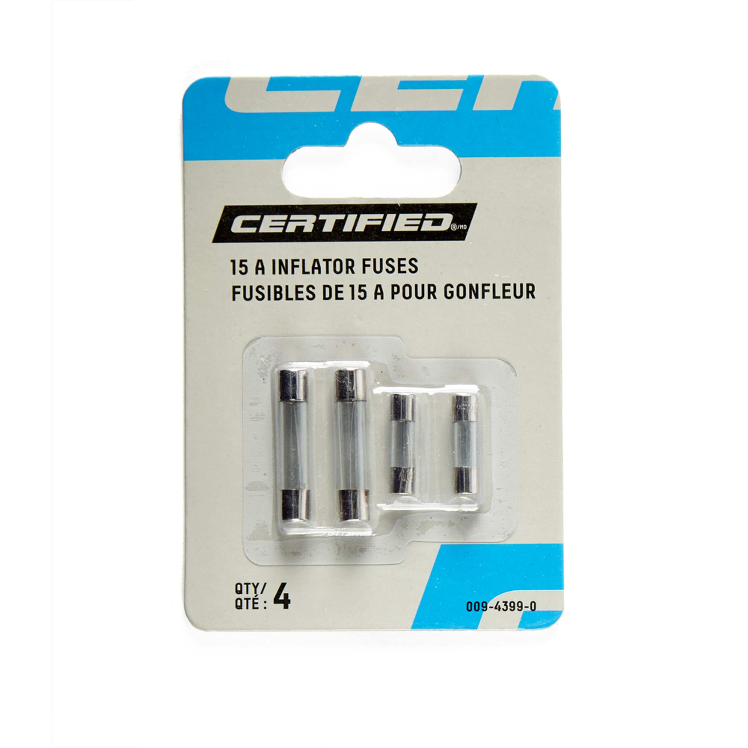 Certified 15 A Universal Inflator Fuses, 4-pk Front_Flat