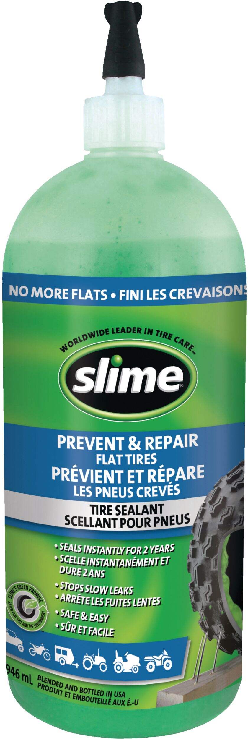 Slime® Prevent & Tire Repair Tire Sealant, 946-mL Front_Flat