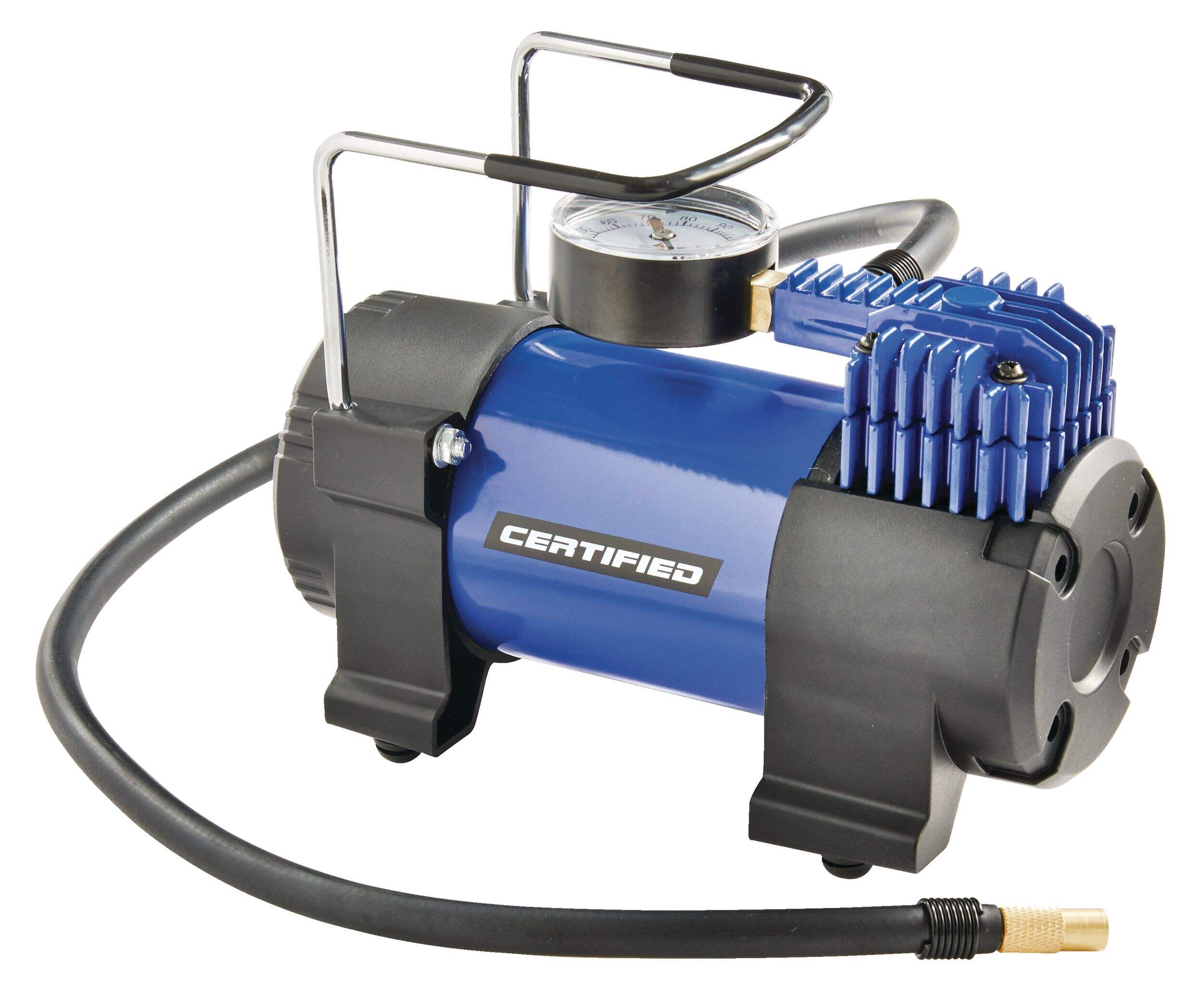 Certified 12 V Direct Drive Portable Air Compressor/Tire Inflator, Analog, 3 Min Front_Angled_Left