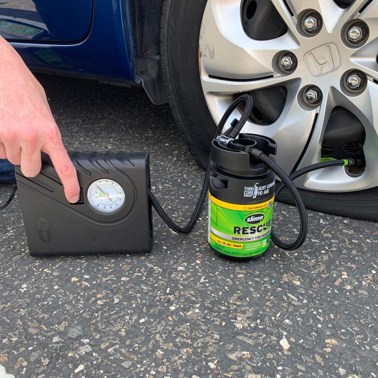 Kit de réparation pour pneus de voiture Slime Smart Repair avec compresseur