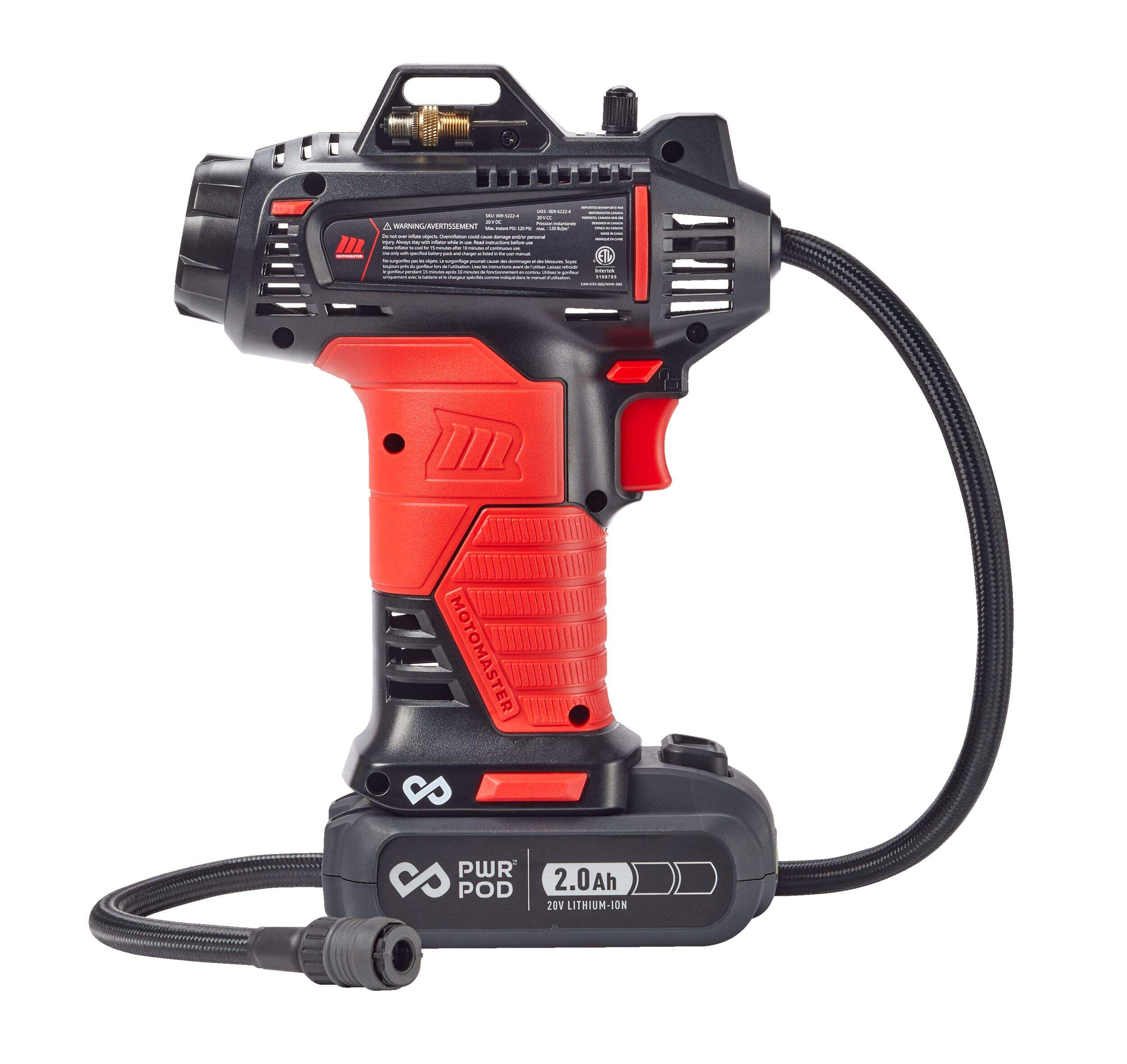 Pompe à pneu portatif numérique MotoMaster, 20V, pile 2,0 Ah et chargeur compact Side_Right