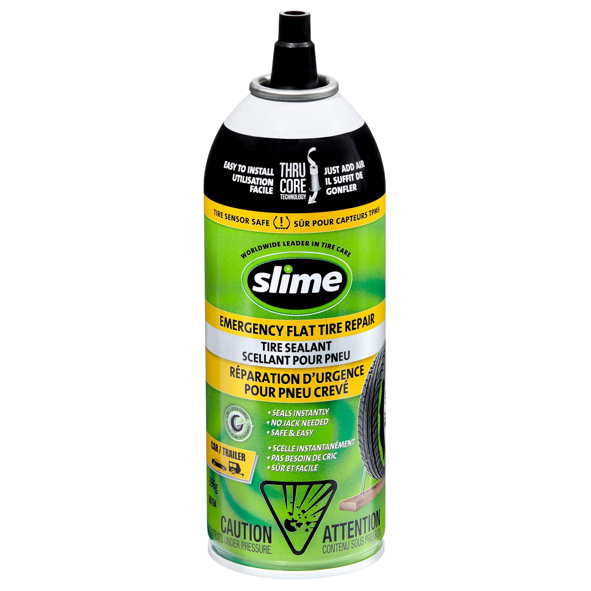 Slime® Thru-Core Emergency Flat Tire Sealant, TPMS Safe, 396-g Front_Flat