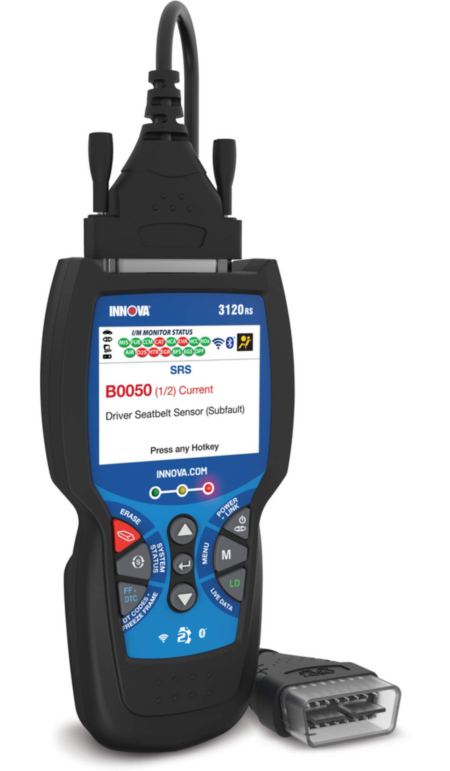 Innova Tire OBD2 & 1 Code Reader / Scan Tool w/ ABS & SRS Front_Three_Fourths_Angled_Right