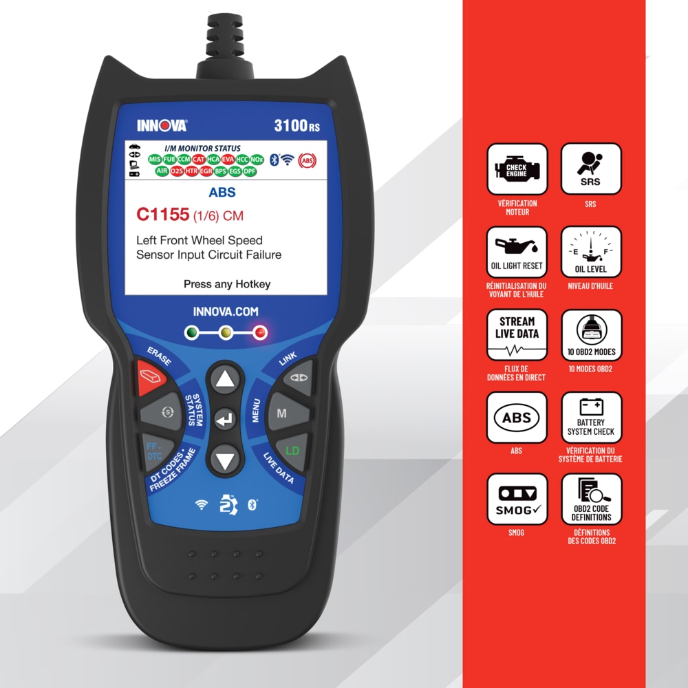 Innova Fuel Pressure OBD2 Vehicle Code Reader / Scan Tool w/ ABS & SRS