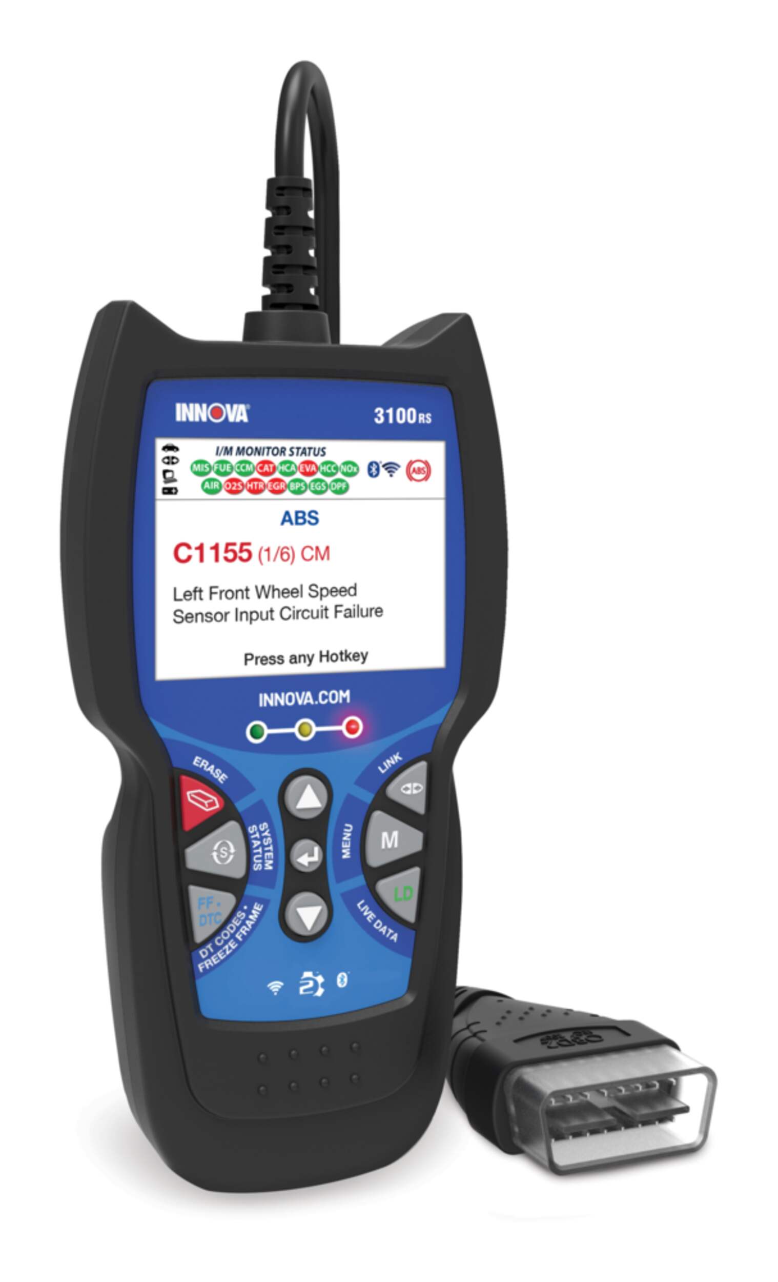 Innova  Fuel Pressure OBD2 Vehicle Code Reader / Scan Tool w/ ABS & SRS Front_Three_Fourths_Angled_Right
