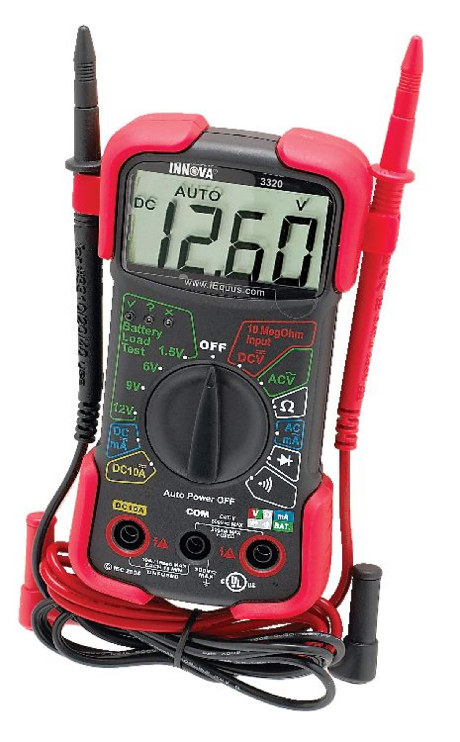 Innova 3320 Auto-Ranging Hands-Free Digital Multimeter Front_Three_Fourths_Angled_Left