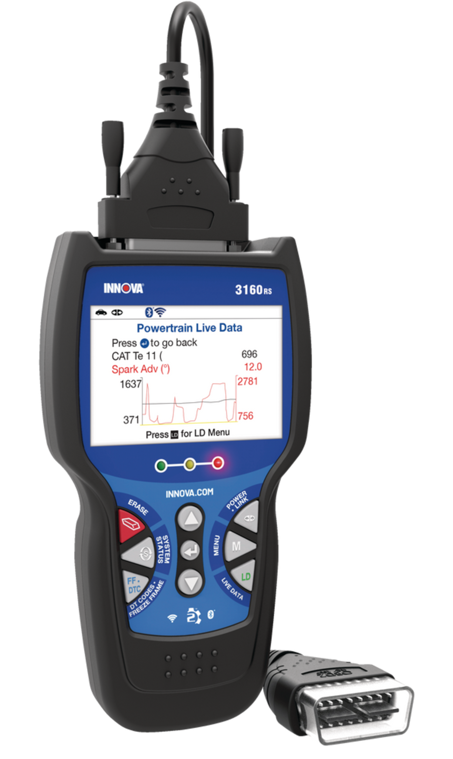 Innova 3160RS OBD2 Diagnostic Vehicle Code Reader/Scan Tool with ABS, EPB, SRS & Network Scan Front_Three_Fourths_Angled_Right