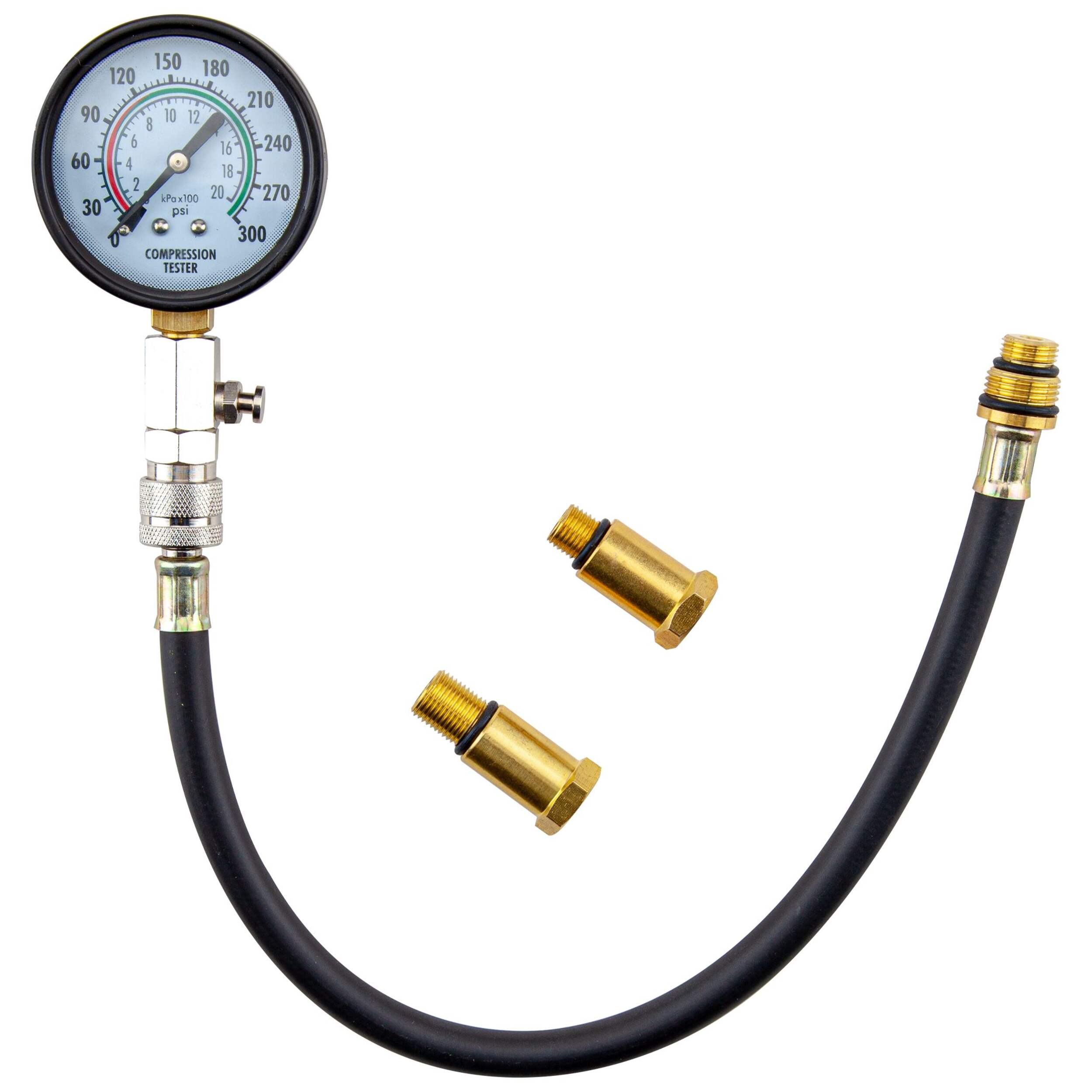 Certified Compression Tester Kit with Dual Caliberated Scales Overhead_Flat