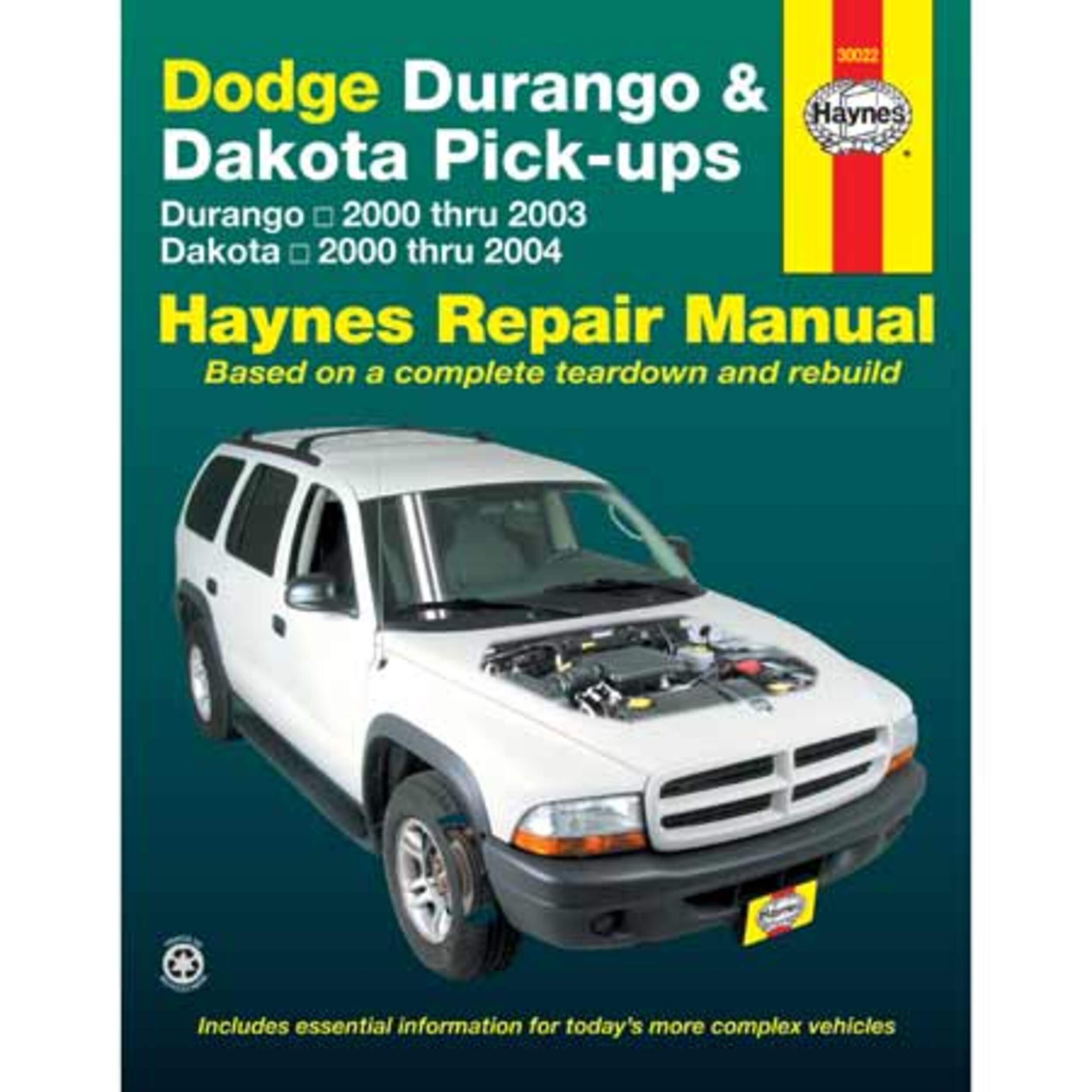 Dodge Pick-ups Durango 2000 thru 2003 & Dakota 2000 thru 2004 Haynes Repair Manual, 30022 Front_Flat