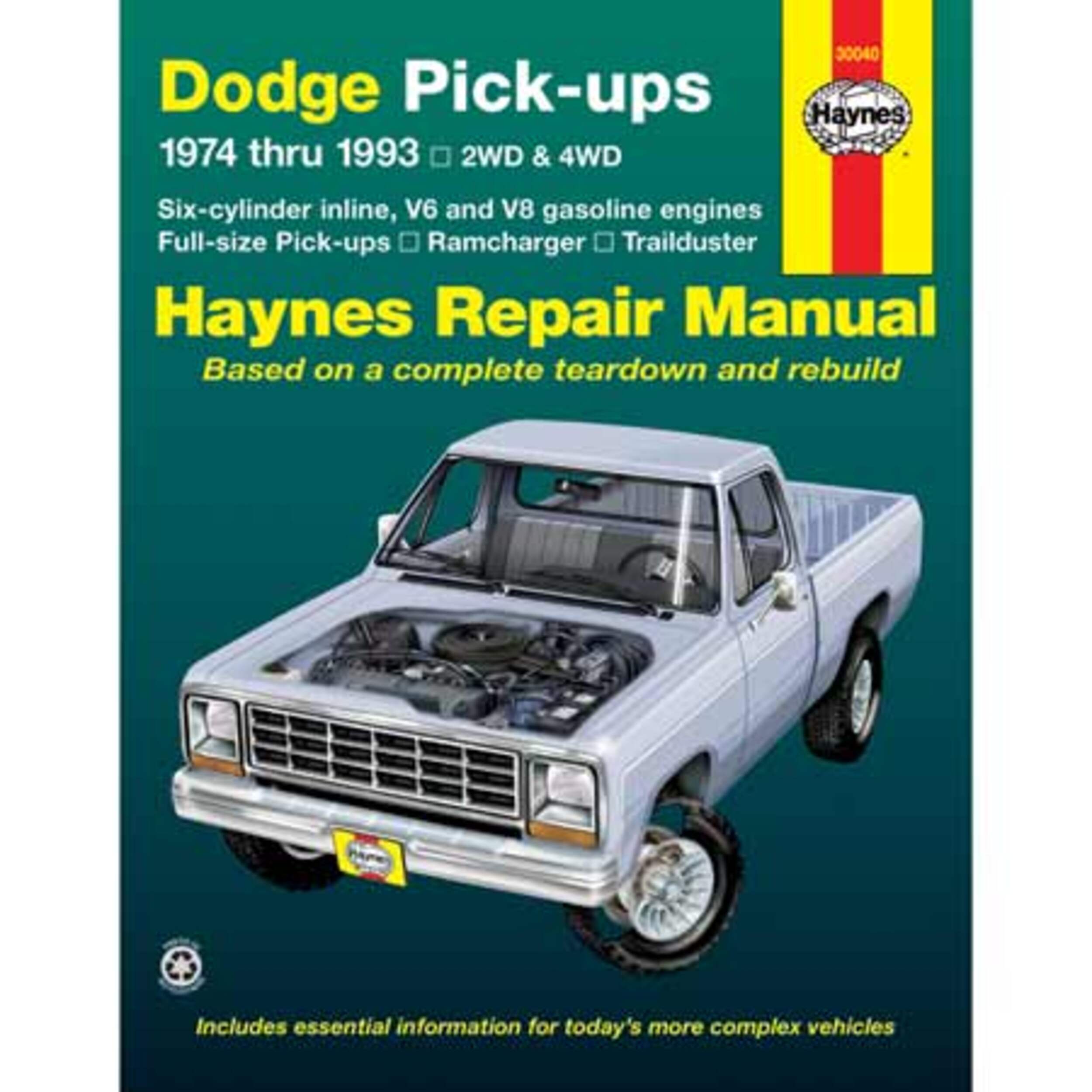 Manuel de réparation automobile Haynes, camionnettes Dodge 1974 à 1993, 30040 Front_Flat
