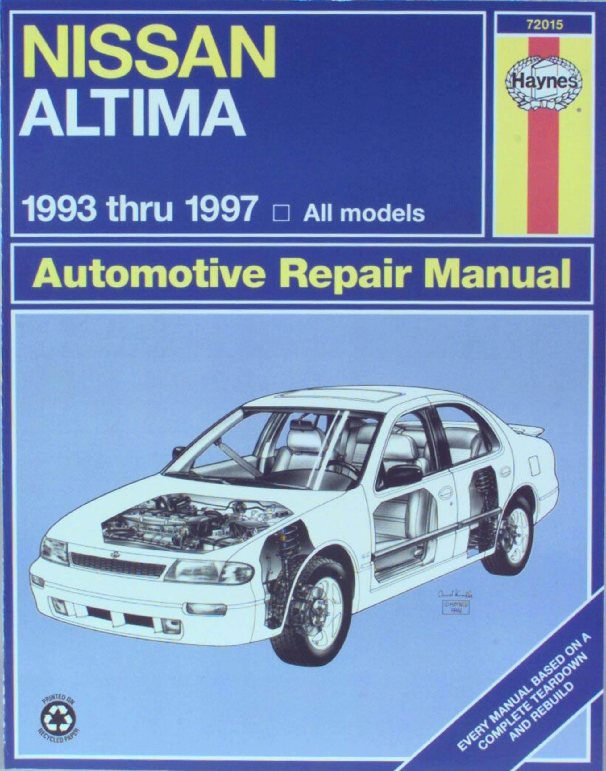 Nissan Altima 1993 thru 2006Haynes Repair Manual, 72015 Front_Flat