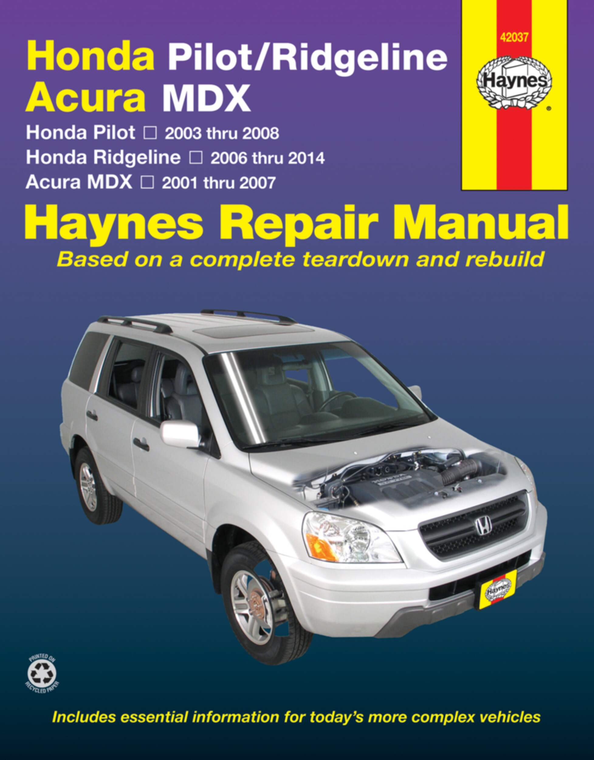 Honda 2001 thru 2008 Haynes Repair Manual, 42037 Front_Flat