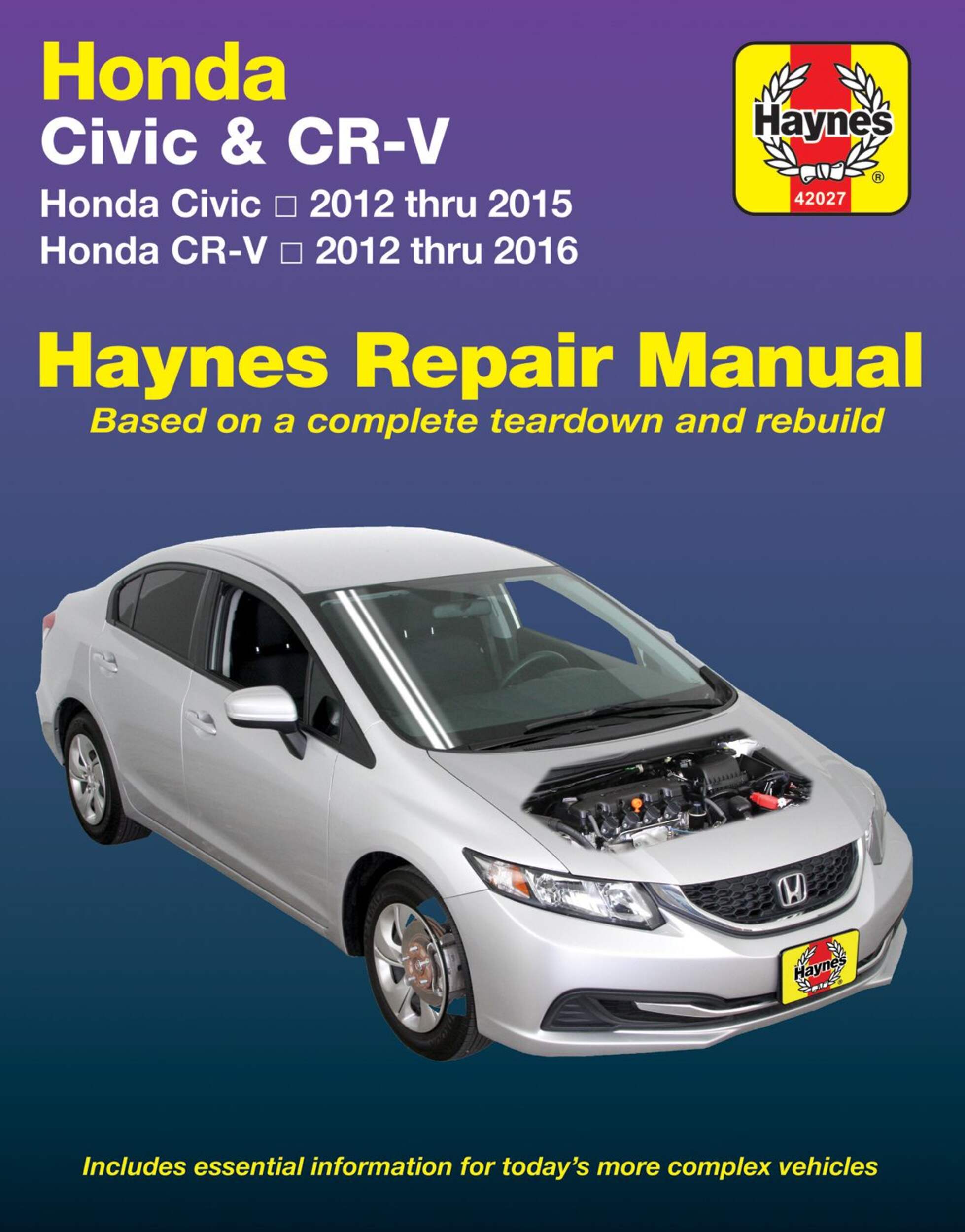 Manuel de réparation automobile Haynes, Honda Civic 2012 à 2015 et CR-V 2012 à 2016, 42027 Front_Flat