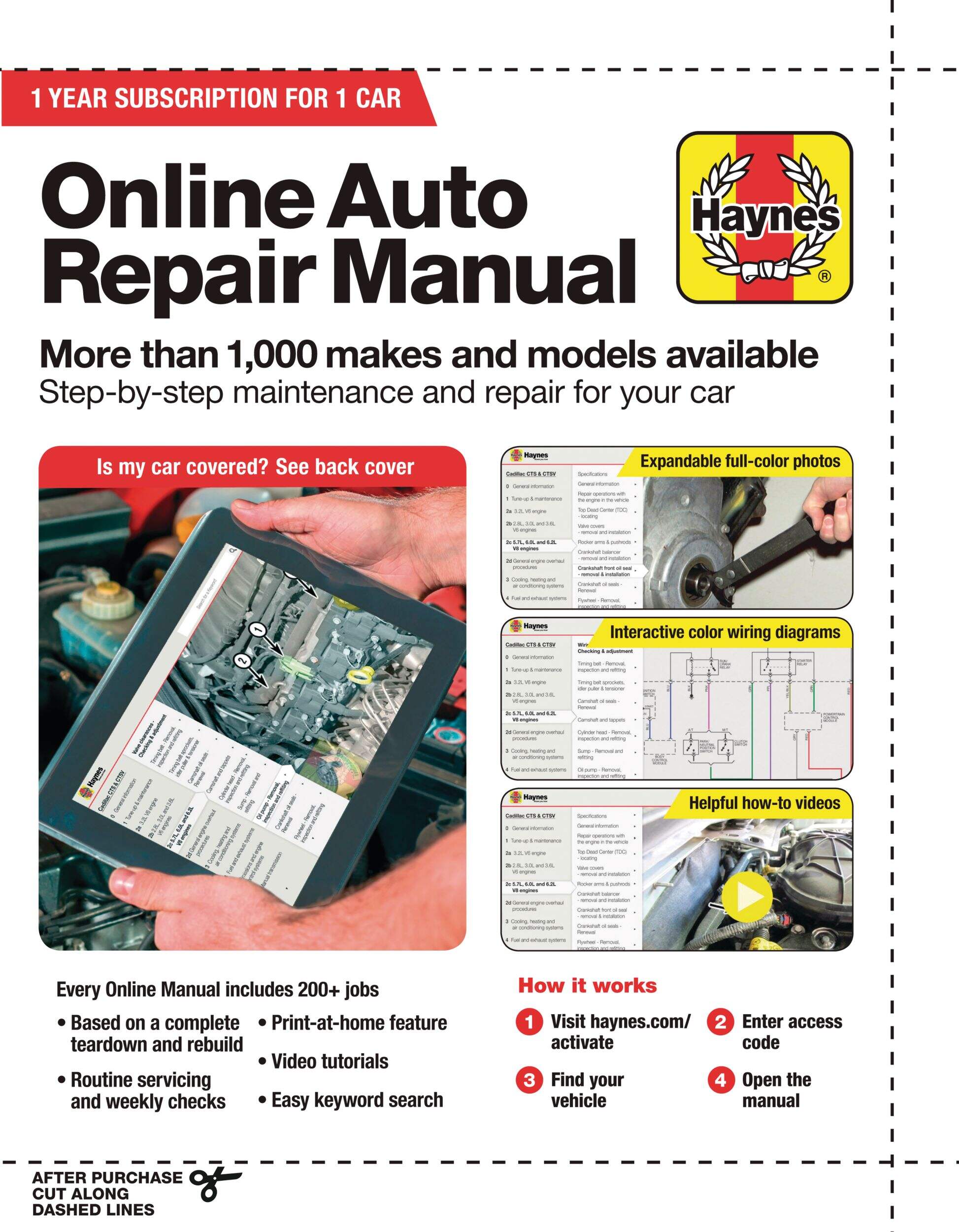 Haynes Online Automotive Manual Access Card for 1 Vehicle Front_Flat