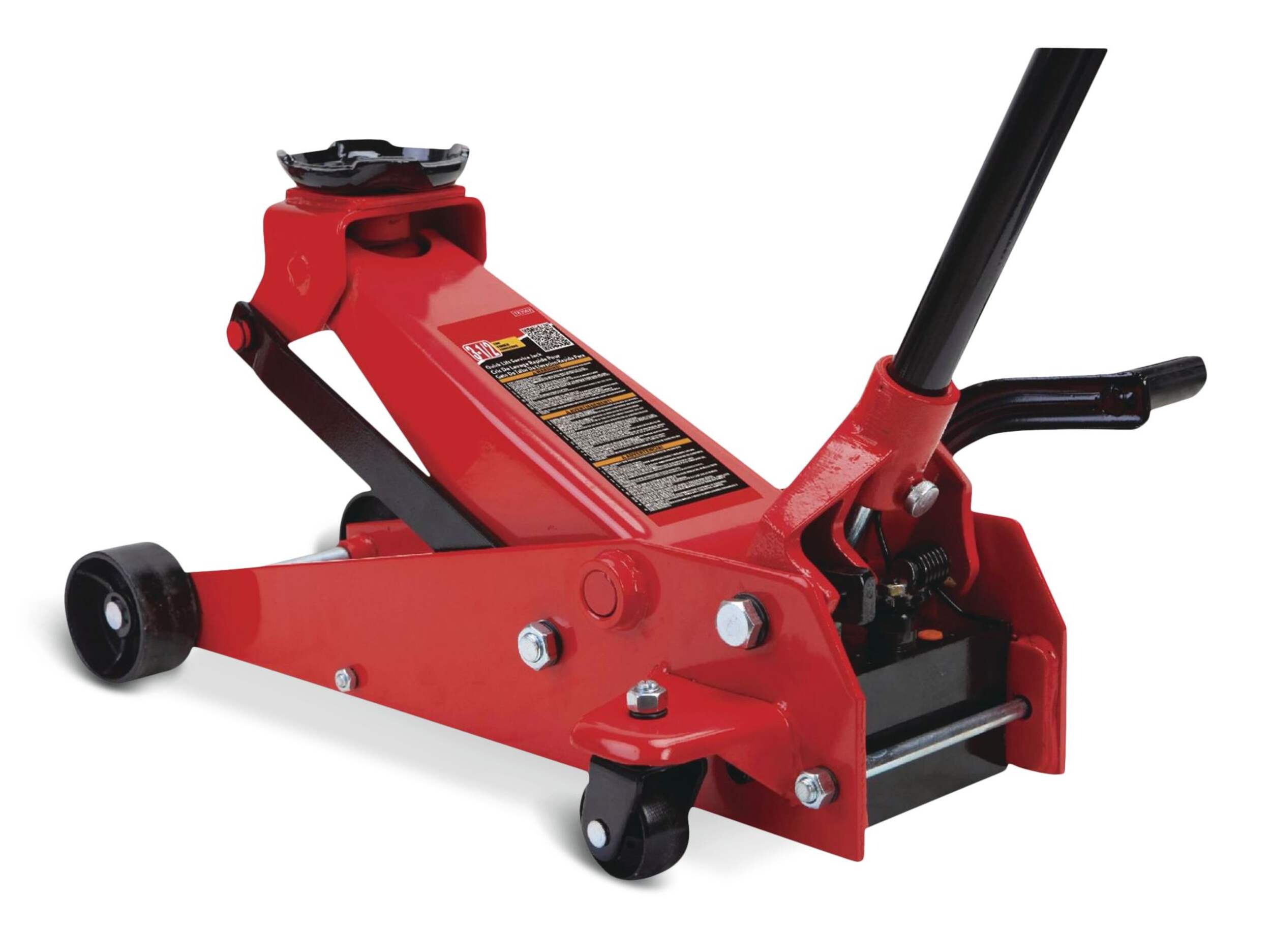 Big Red Heavy-Duty + Garage Floor Jack w/ Quick Start, 3.5-Ton Back_Angled_Left