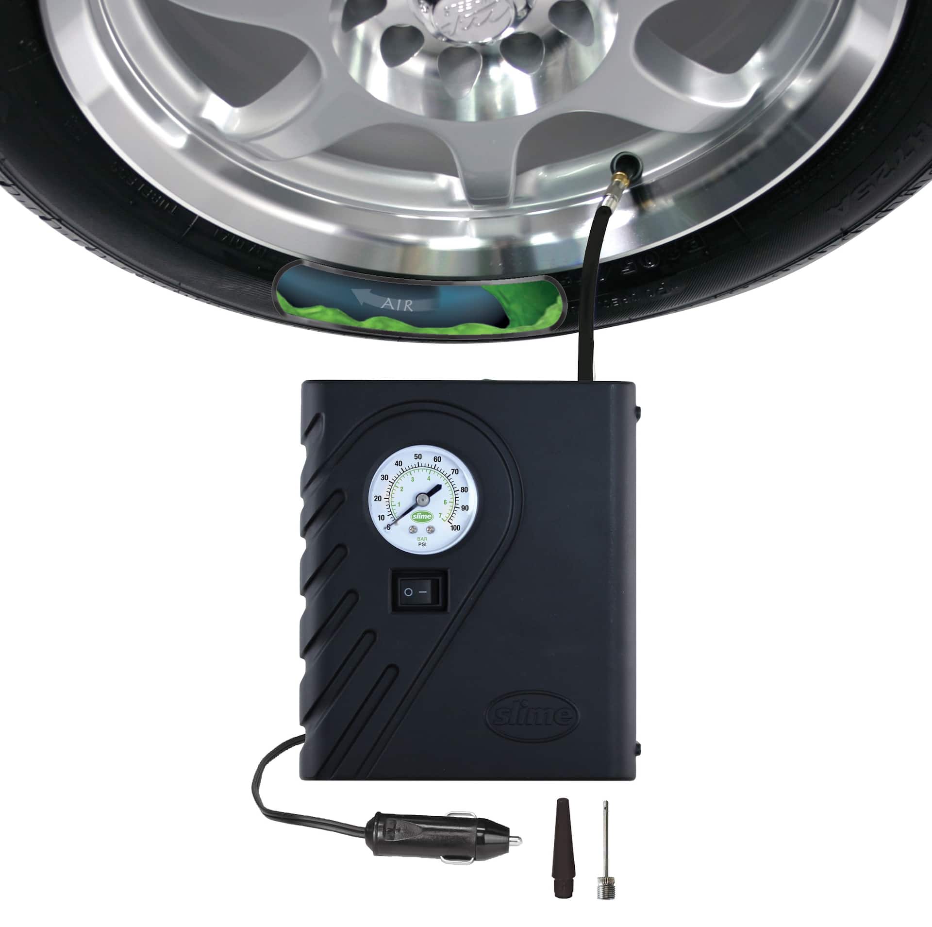 Slime® 12 V Air Compressor / Tire Inflator Kit w/ Tire Sealant, 8