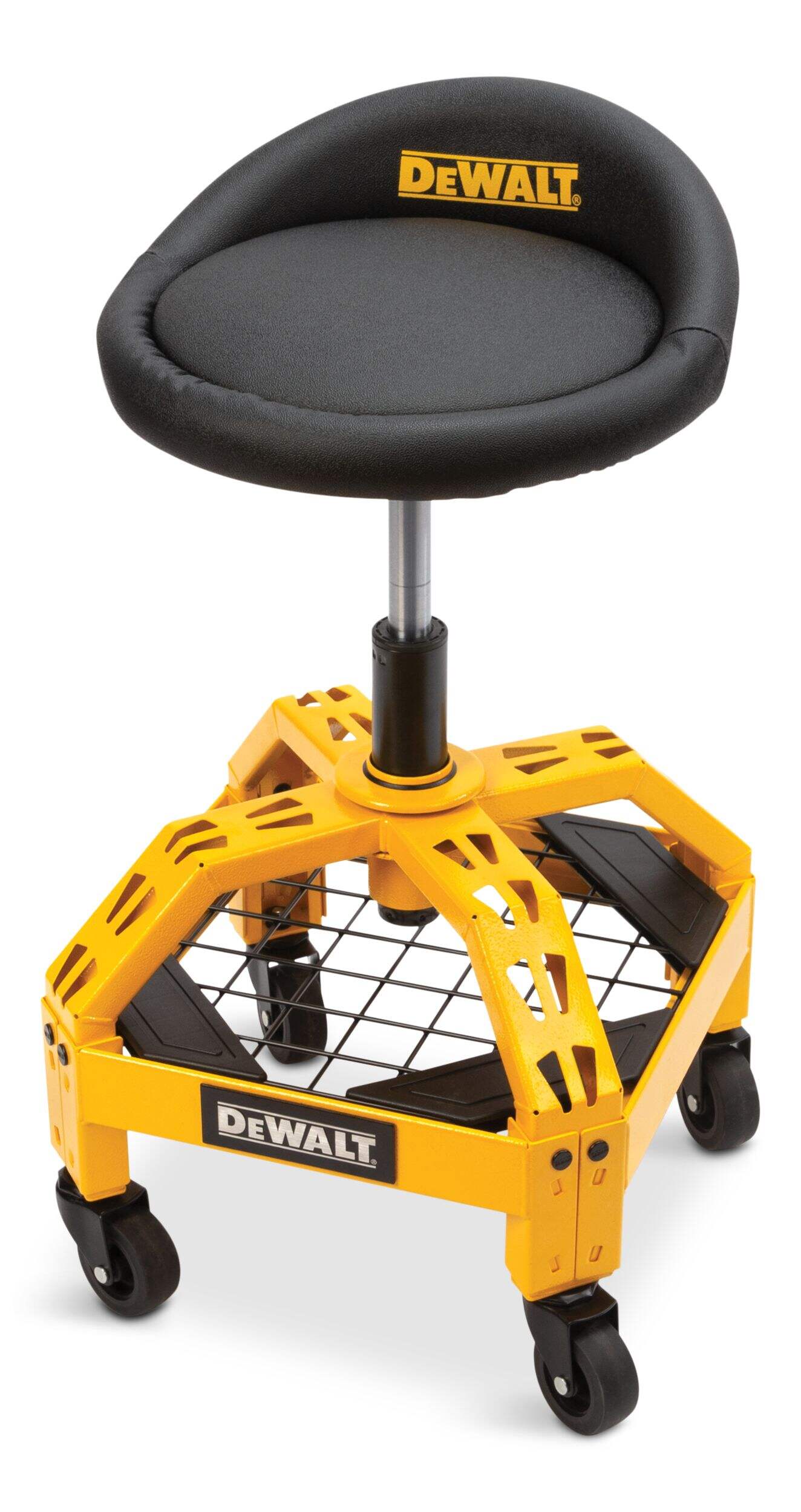 DEWALT Adjustable Height Swivel Shop Stool, 22.5-in to 26.8-in Front_Three_Fourths_Angled_Left
