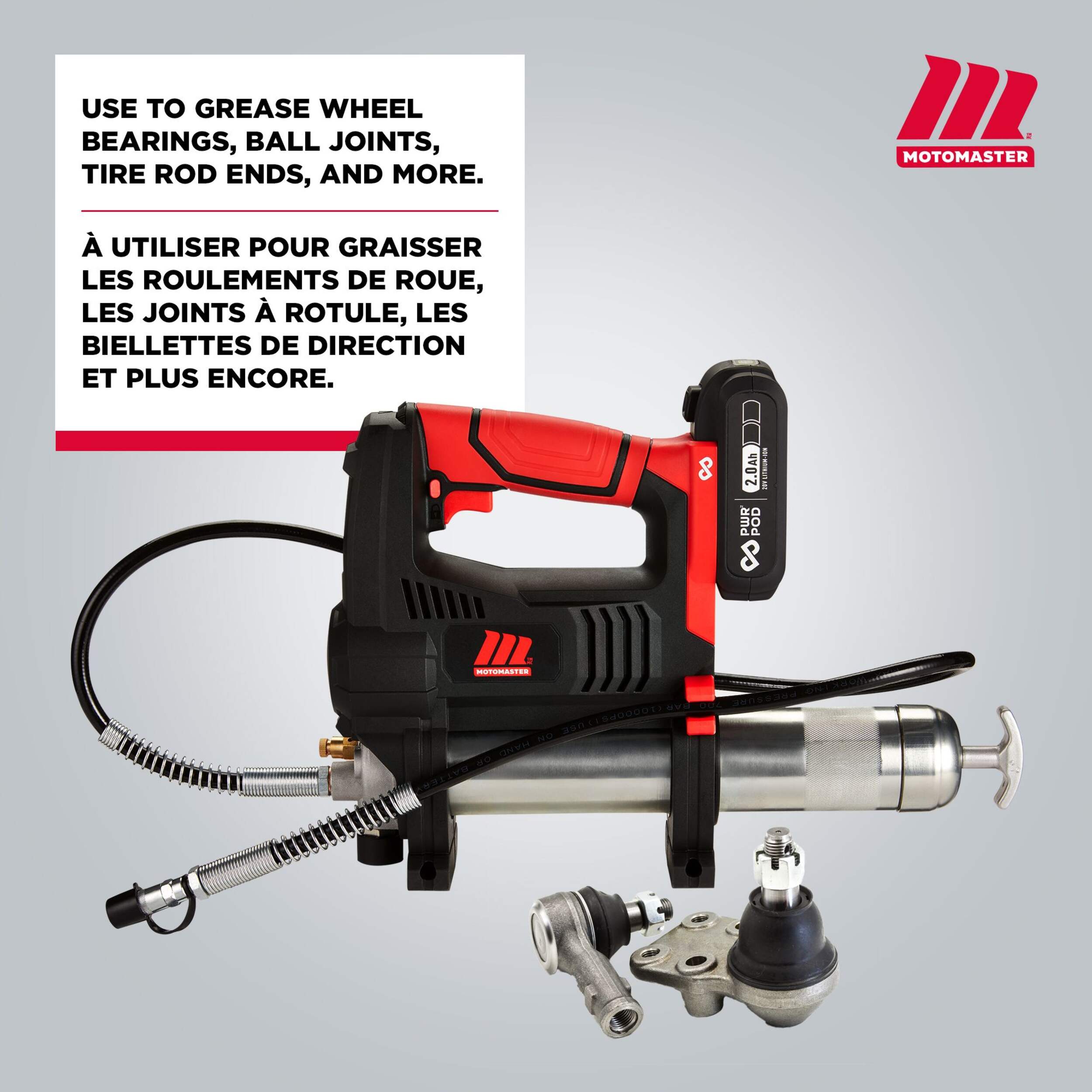 MotoMaster 20V Powered Cordless Grease Gun, with PWR POD 2.0Ah Battery