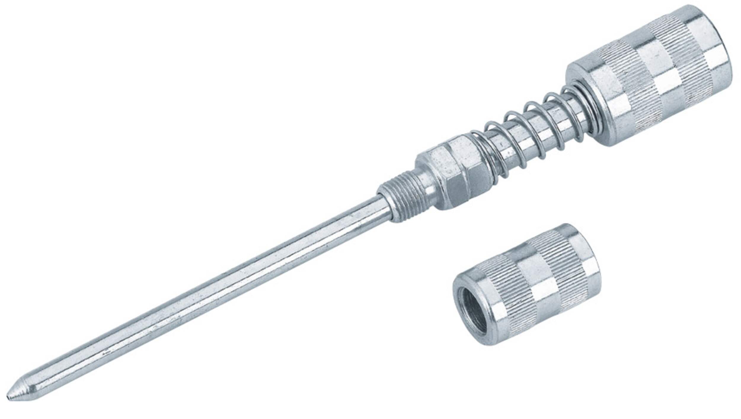 MotoMaster Grease Gun Needle Nozzle  with Point Snap On Adapter Front_Three_Fourths_Angled_Left