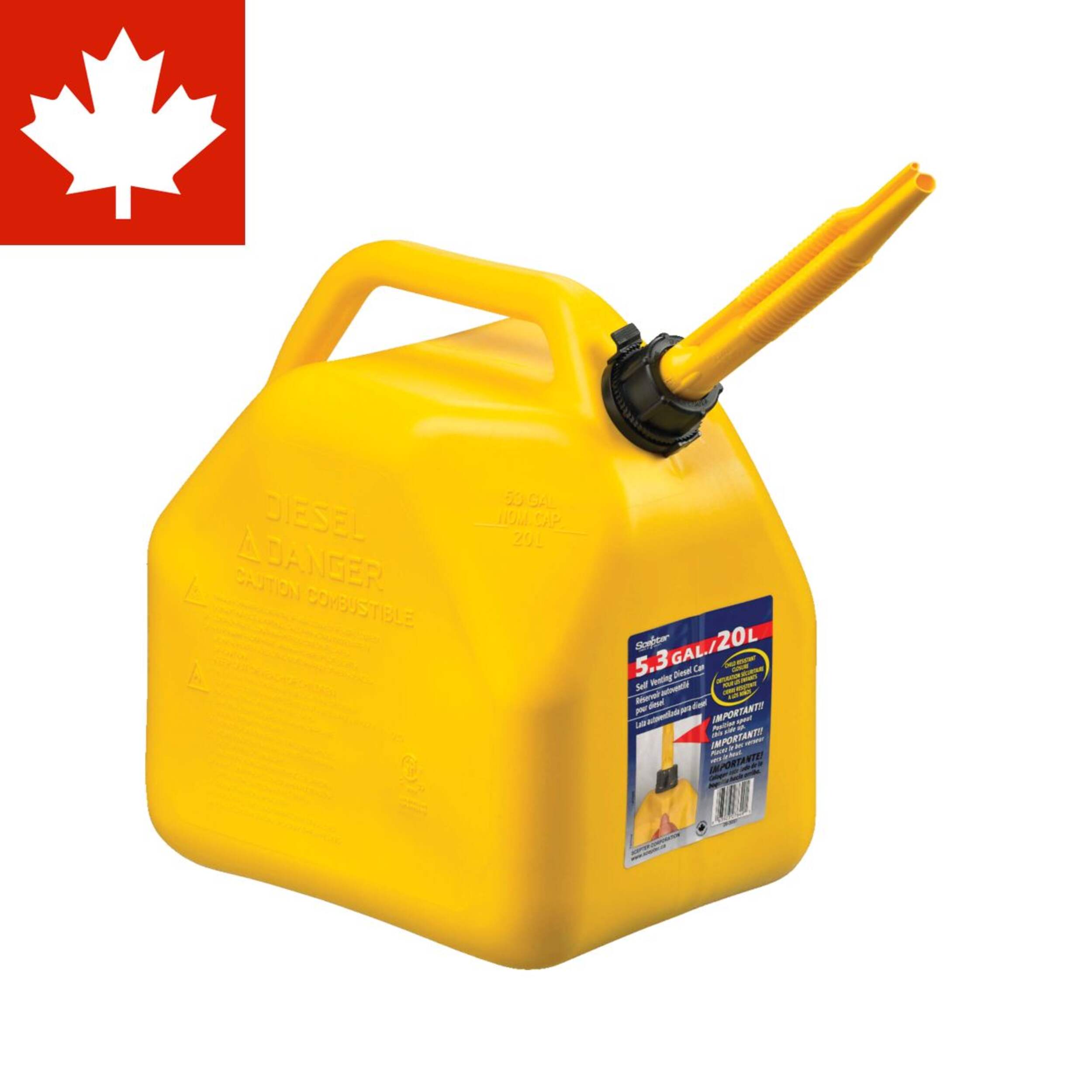 Diesel Scepter Vented Jerry Fuel Can, 20-L Front_Angled_Right