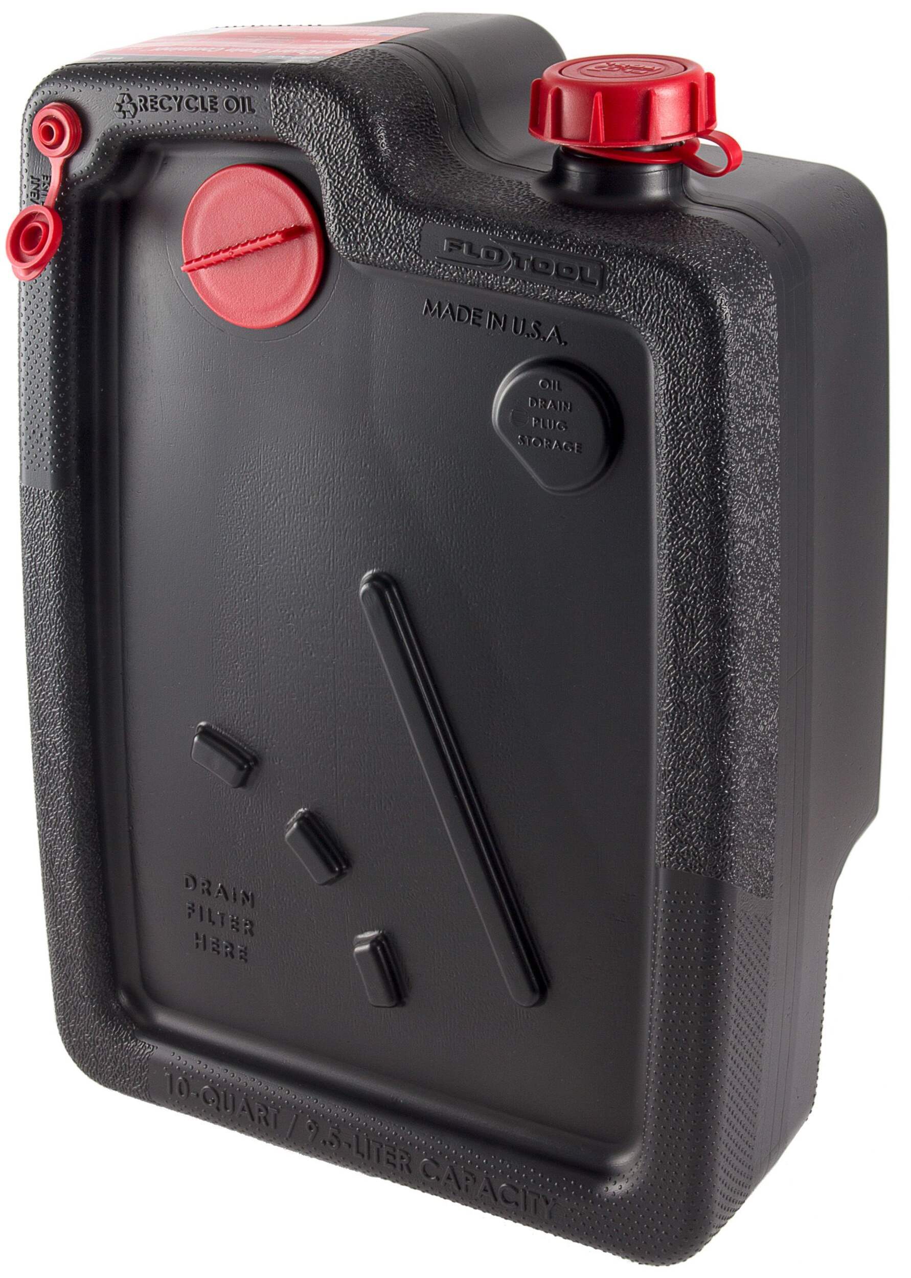Flo Tool Super Duty Drain Container with Integrated Handle, 9.46 L, 42001MI Front_Angled_Left