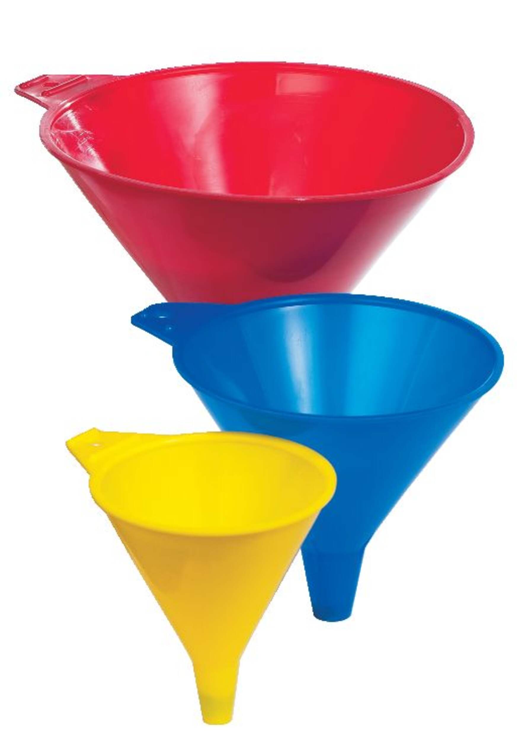 Stacked Funnels Set, 3-pk Assorted Sizes (4", 6", 8") in Durable Polyethylene Front_Angled_Right