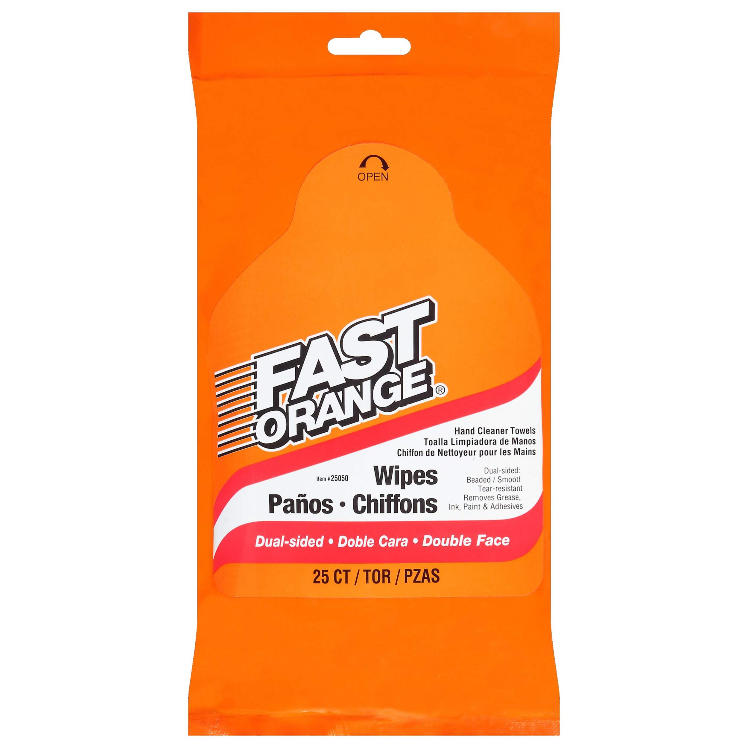 Fast Orange Multi-Purprose Textured Hand Wipes with Aloe Vera, 25-pk Front_Flat