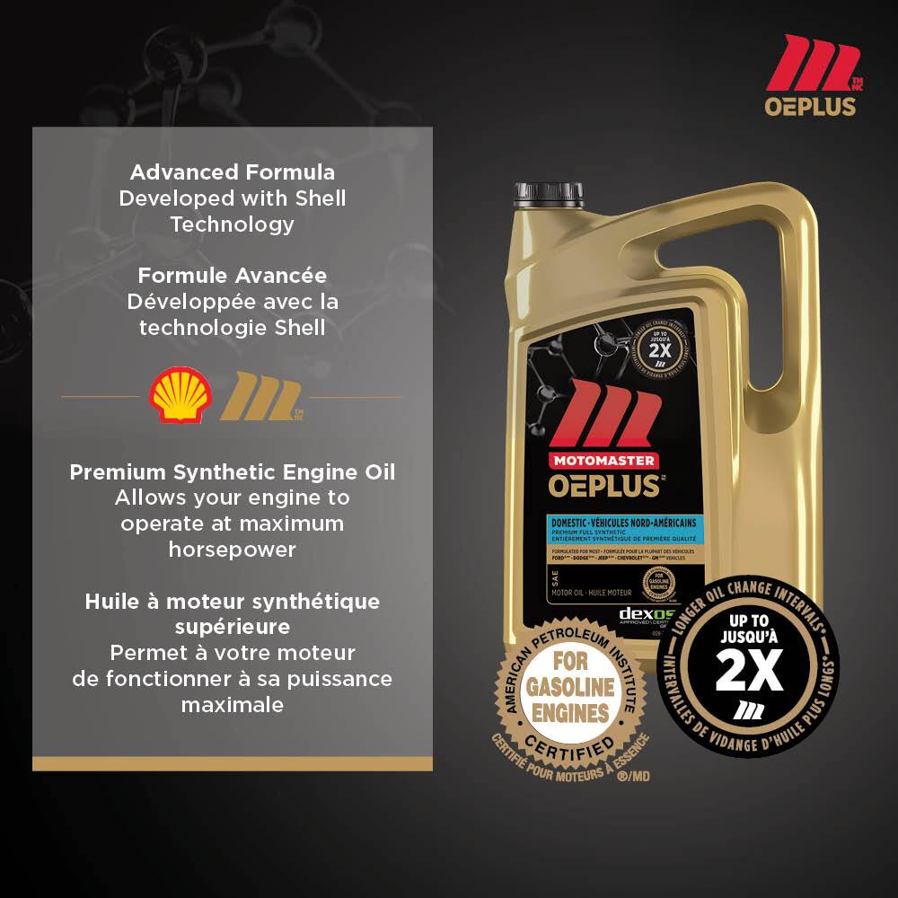 Huile A Moteur Synthetique Superieure Motomaster Oe Plus Moteur Nord Americain 5w30 5 L Canadian Tire