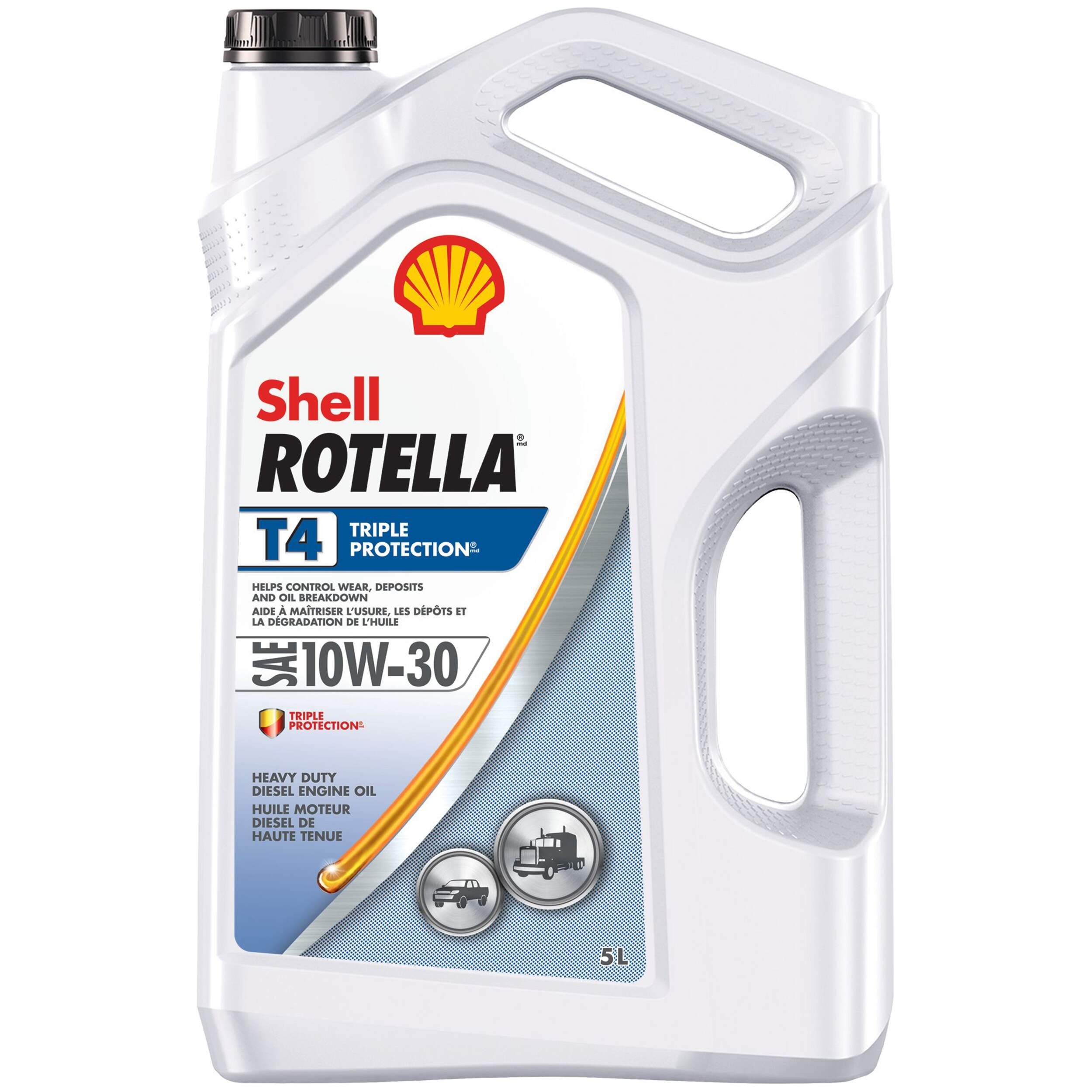Huile à moteur diesel Shell Rotella T4 10W30, 5 L Front_Flat