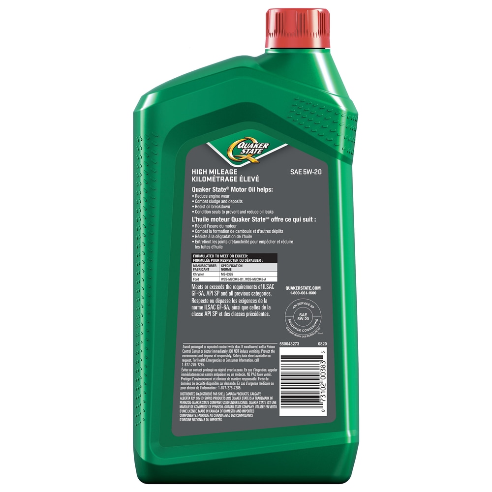 Quaker State High Mileage 5W20 SyntheticBlend Engine/Motor Oil, 946mL