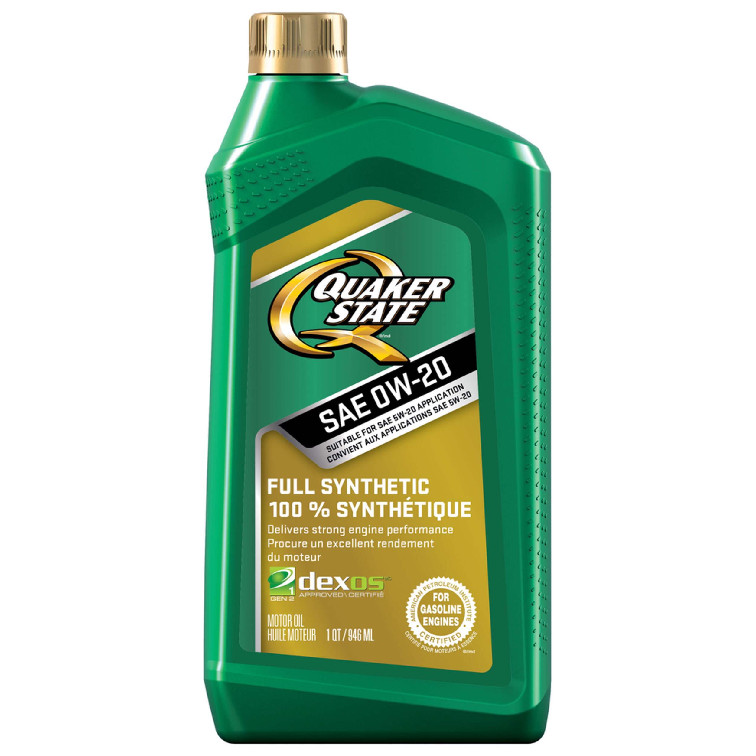 Quaker State Full Synthetic 0W20 Engine/Motor Oil, 946-mL Front_Flat
