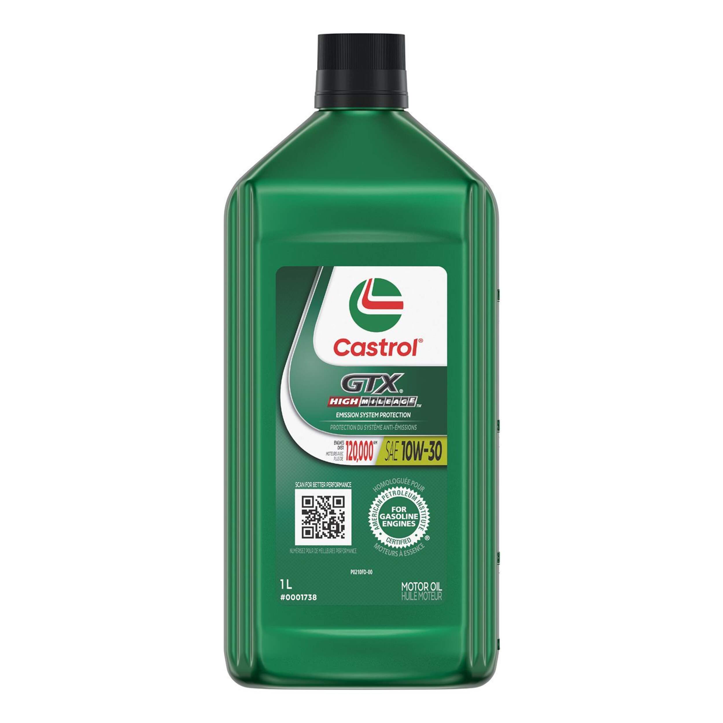 Huile moteur classique Castrol GTX, kilométrage élevé, 5W-30, 1 L Front_Flat
