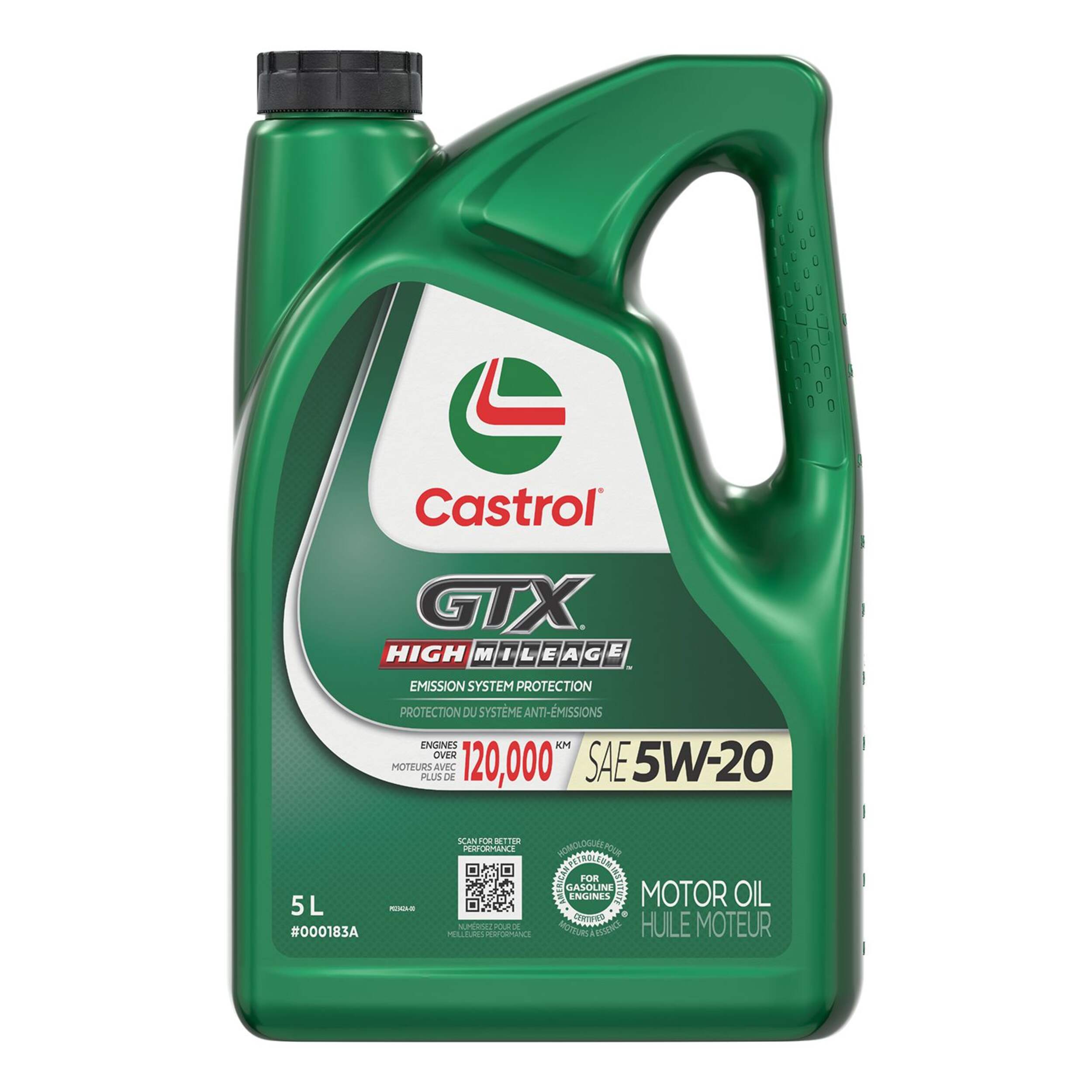 Huile moteur classique Castrol GTX, kilométrage élevé, 5W-20, 5 L Front_Flat