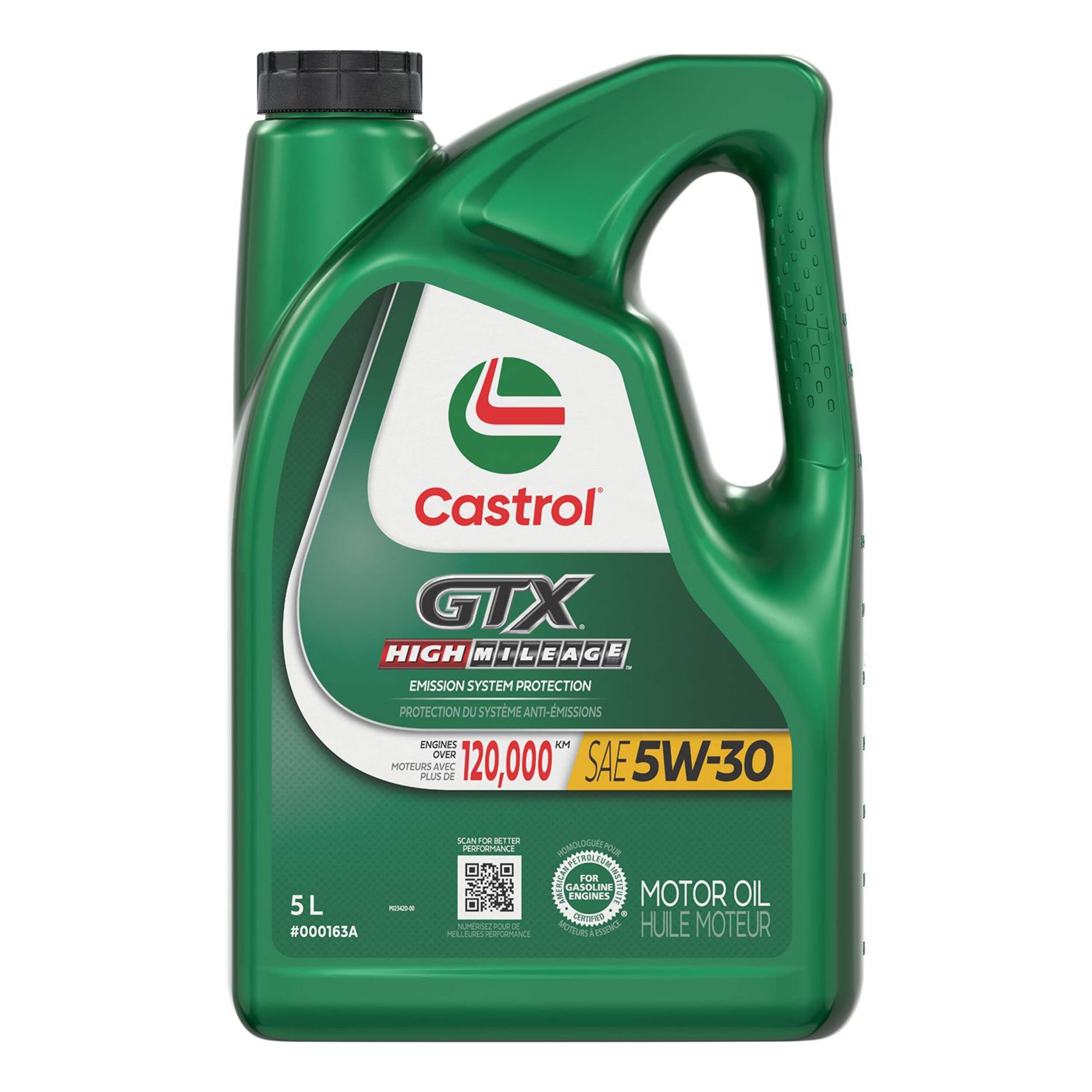Huile moteur classique Castrol GTX, kilométrage élevé, 10W-30, 5 L Front_Flat