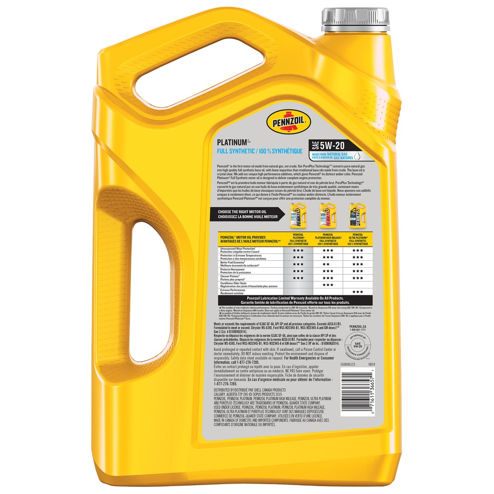 Pennzoil Platinum 5W20 Synthetic Engine/Motor Oil, 5L Canadian Tire