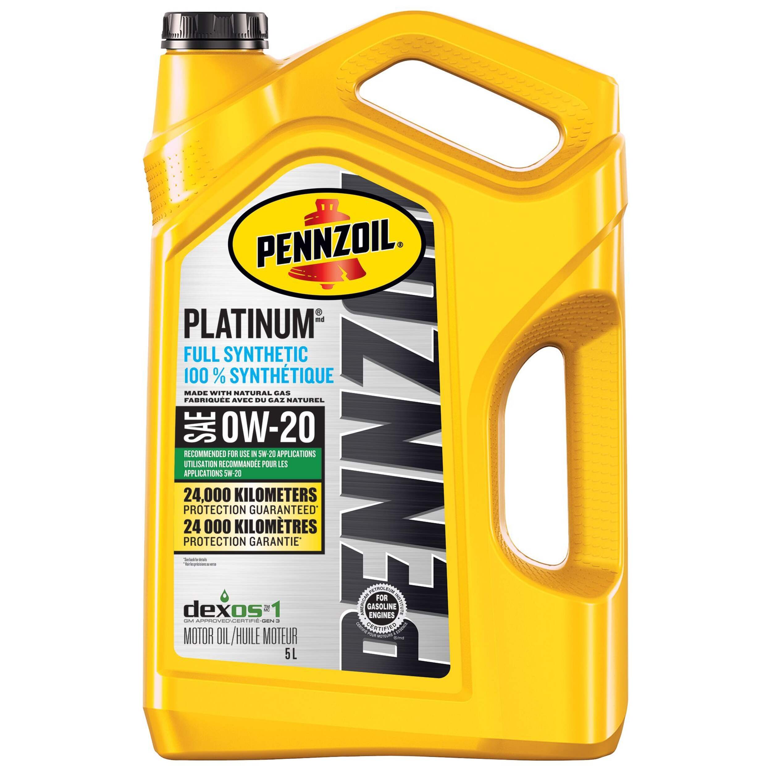 Pennzoil Platinum 0W20 Synthetic Engine/Motor Oil, 5-L Front_Flat