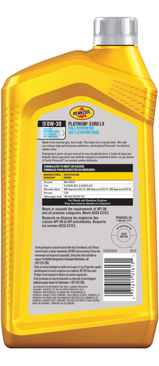 PENNZOIL PLAT SYN EURO LX 0W30-6/1Q – Major Brands Oil